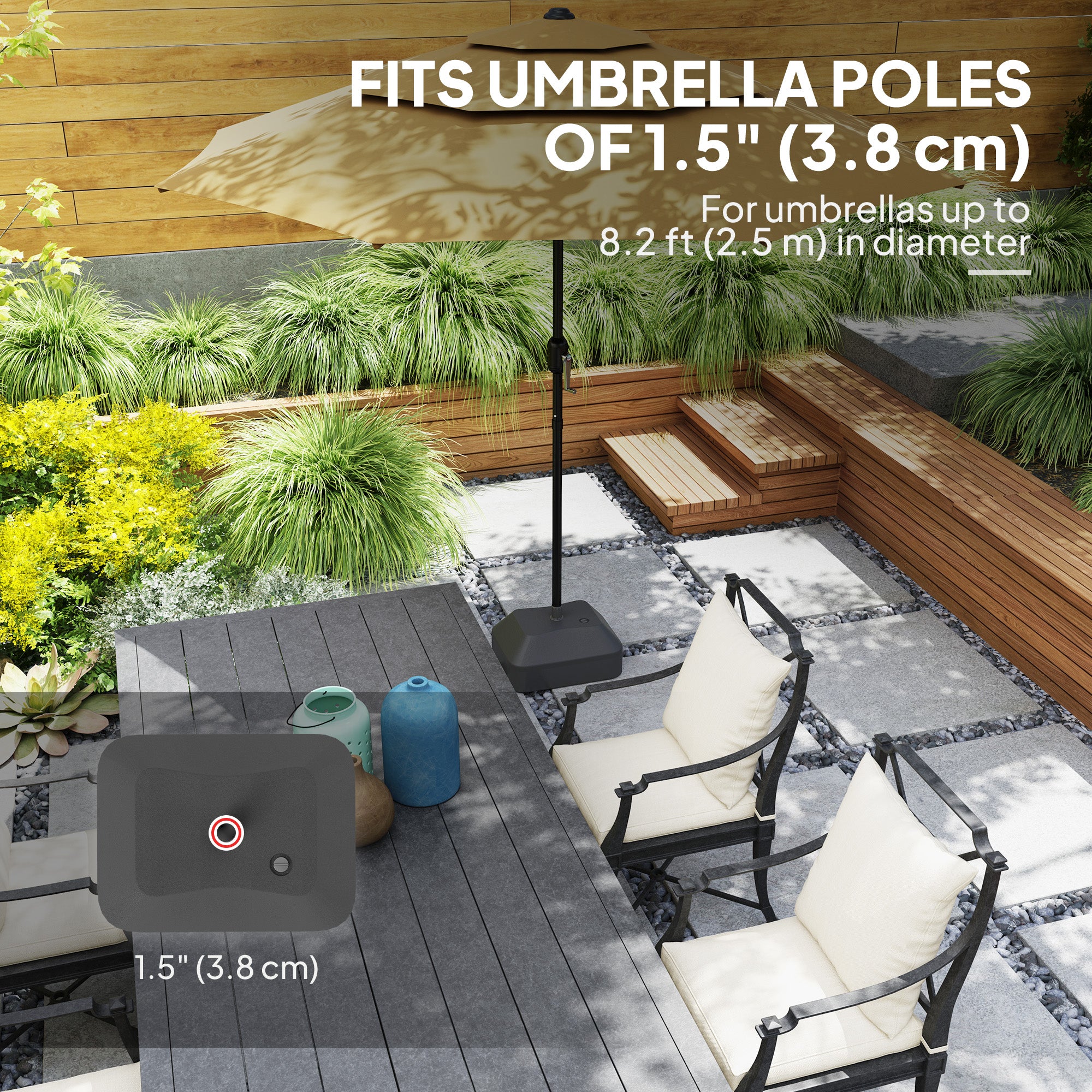 Outsunny Fillable Garden Parasol Base, Heavy Duty Parasol Base Stand Outdoor Umbrella Stand, Filled Up to 24kg with Stand or 20kg with Water, Sun Umbrella Base for Deck Poolside, Black