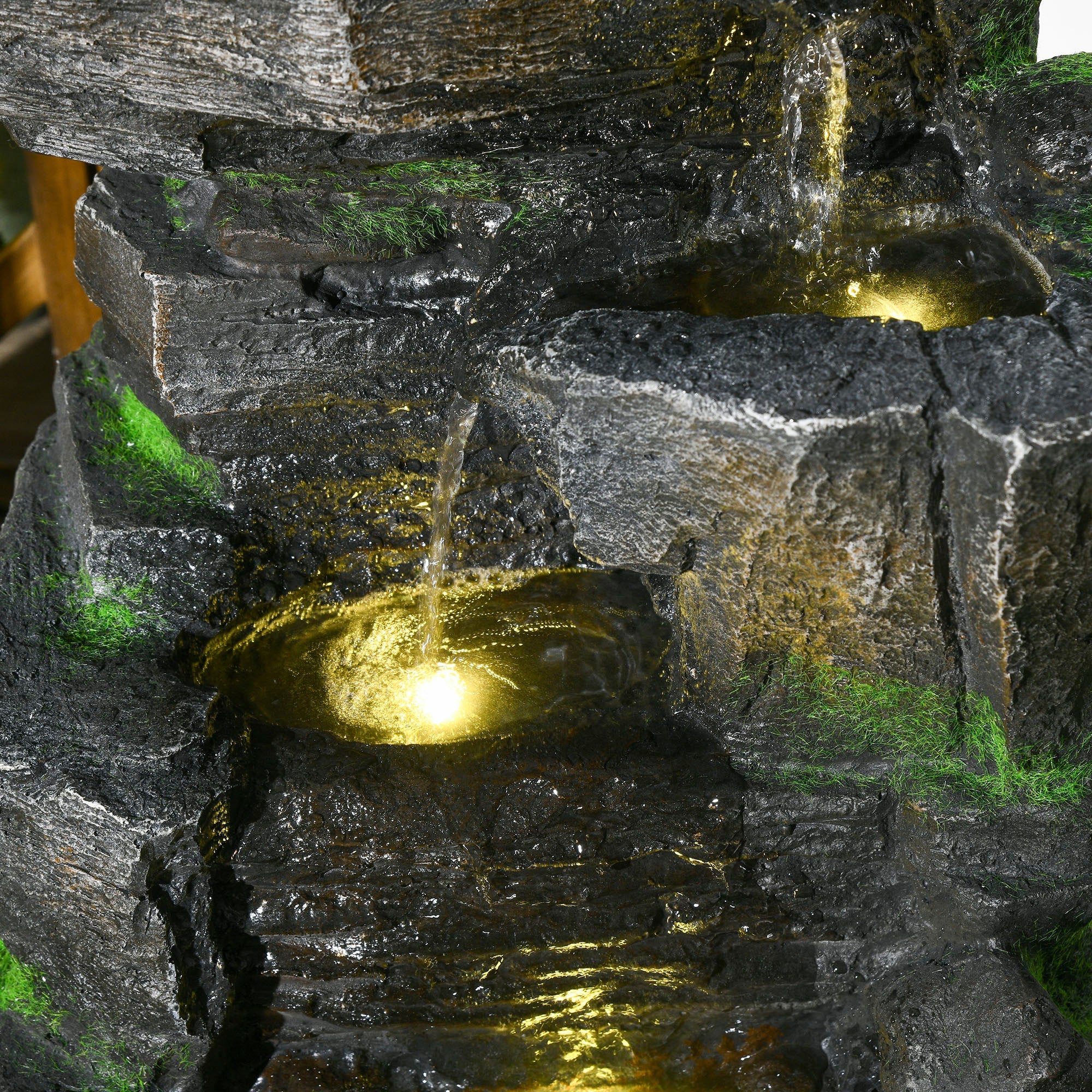 Outsunny Garden Water Feature with LED Lights - Dark Grey