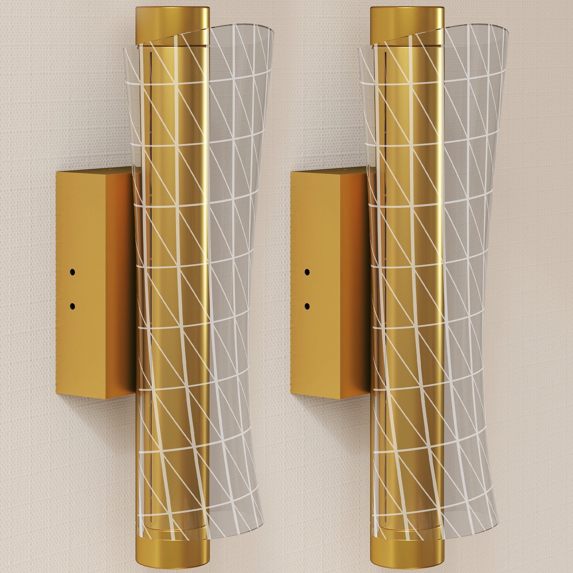 HOMCOM Led Wall Lamp 2 Pack, 9W Modern Indoor Geometric Mesh Wall Light, Colour Temperature Adjustable 3000K/4000K/6500K for Bedroom, Living Room, Hallway, Stairs, Gold Tone