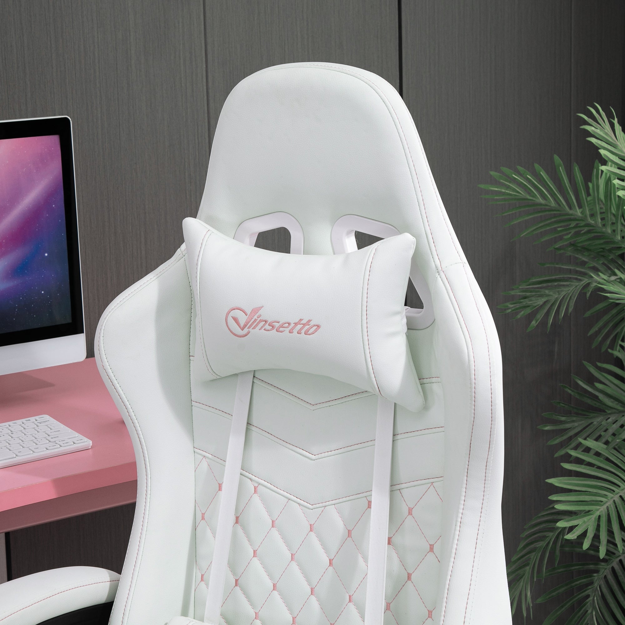 Vinsetto Computer Gaming Chair with Footrest, Video Gaming Chair for Adults with 130\'c2\'b0 Reclining Back, Desk Chair with Lumbar Support and Adjustable Height, White