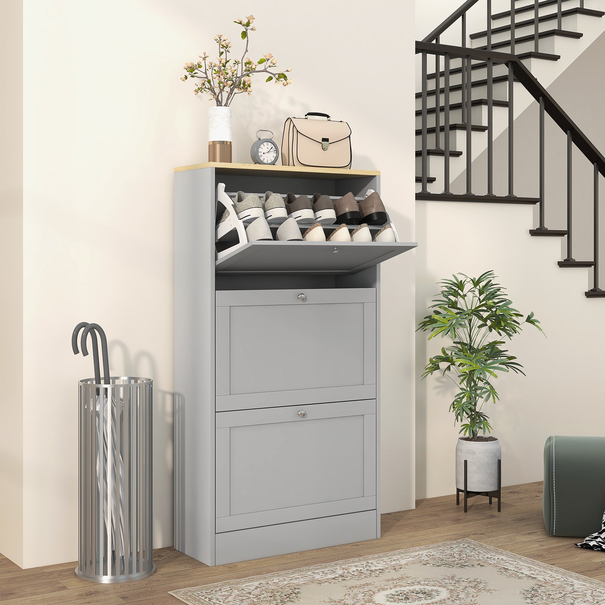 HOMCOM Modern Compact Three-Drawer Shoe Storage Cabinet - Grey