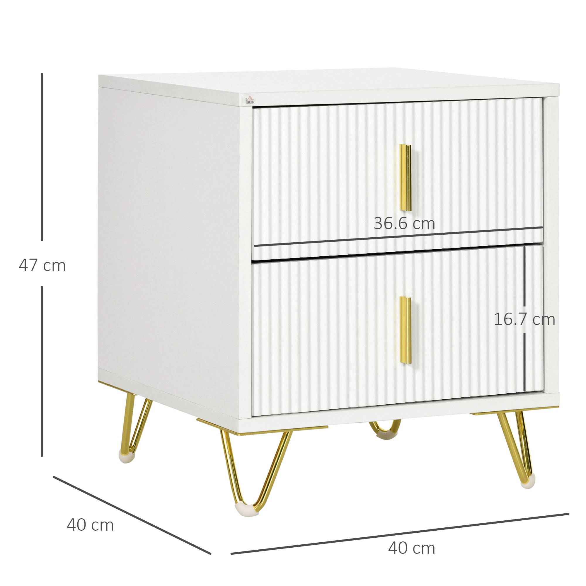 Set of 2 Elegant Chest of Two Drawers - White/Gold-Tone