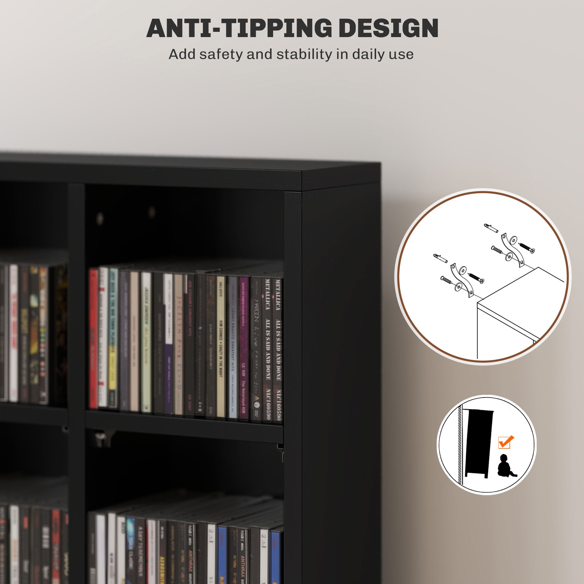 HOMCOM CD Storage Unit with Adjustable Shelves, 89 x 130.5 cm, Black