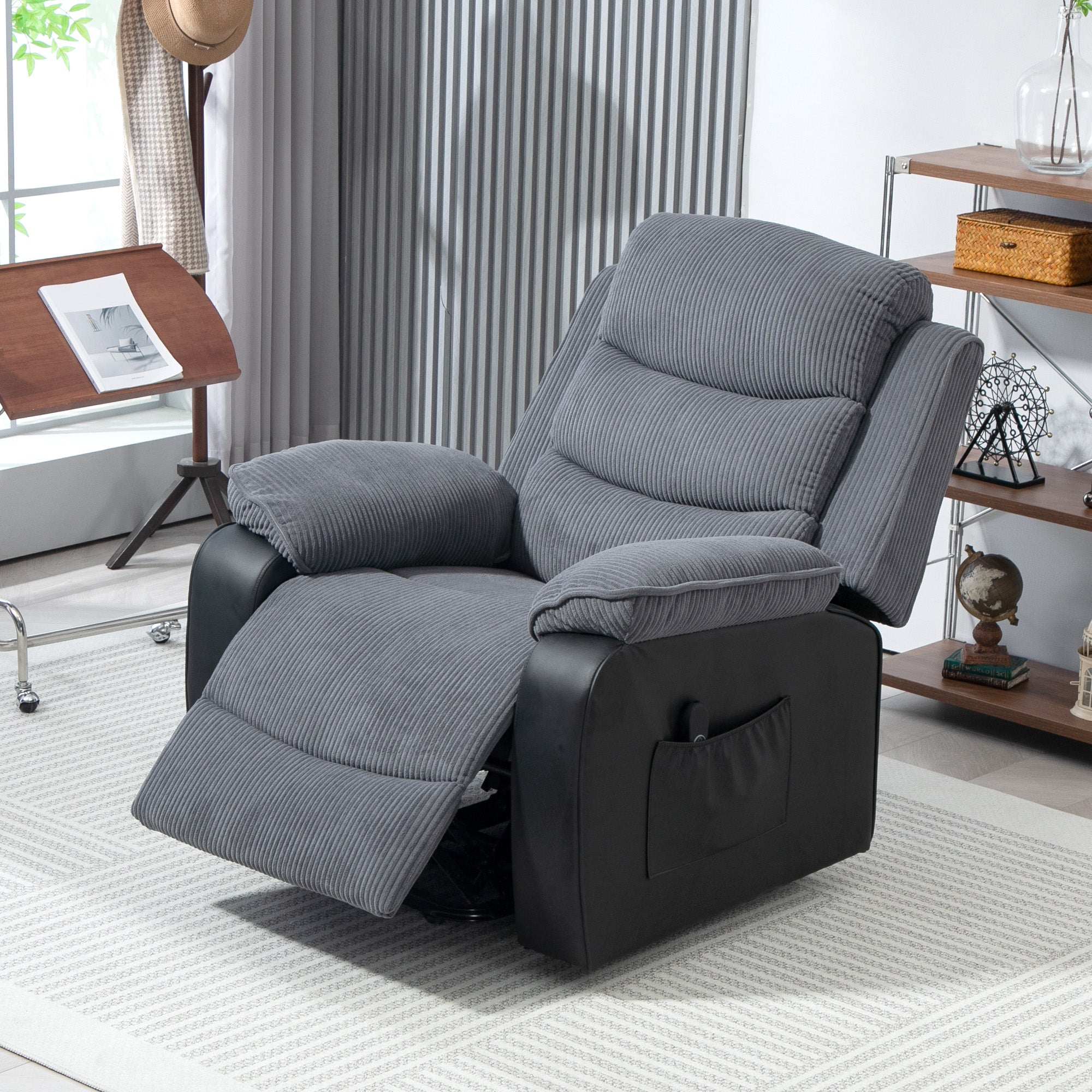 HOMCOM Power Lift Recliner Chair for Elderly, Patchwork Design Oversized Electric Riser and Recliner Armchair for Living Room with Remote Control, USB Port and 2 Side Pockets, Dark Grey