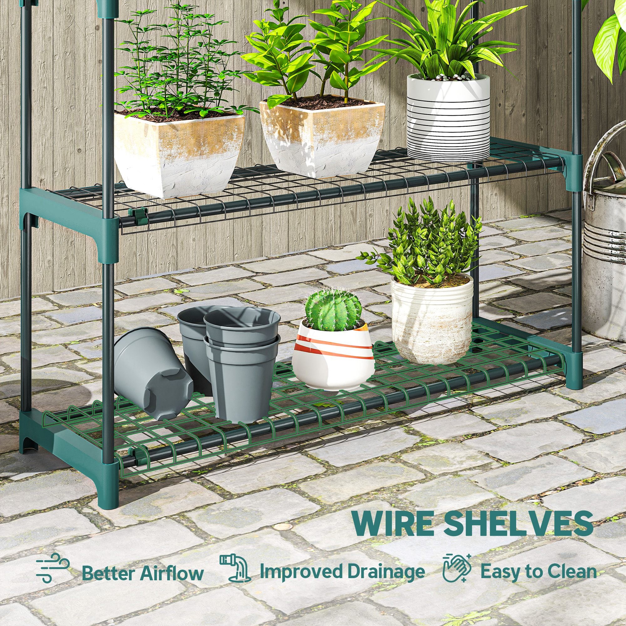 Outsunny 4-Tier Plant Stand Indoor Outdoor, Set of 2 Metal Plant Shelf with Rack Buckles for Easy Assembly, Flower Display Rack