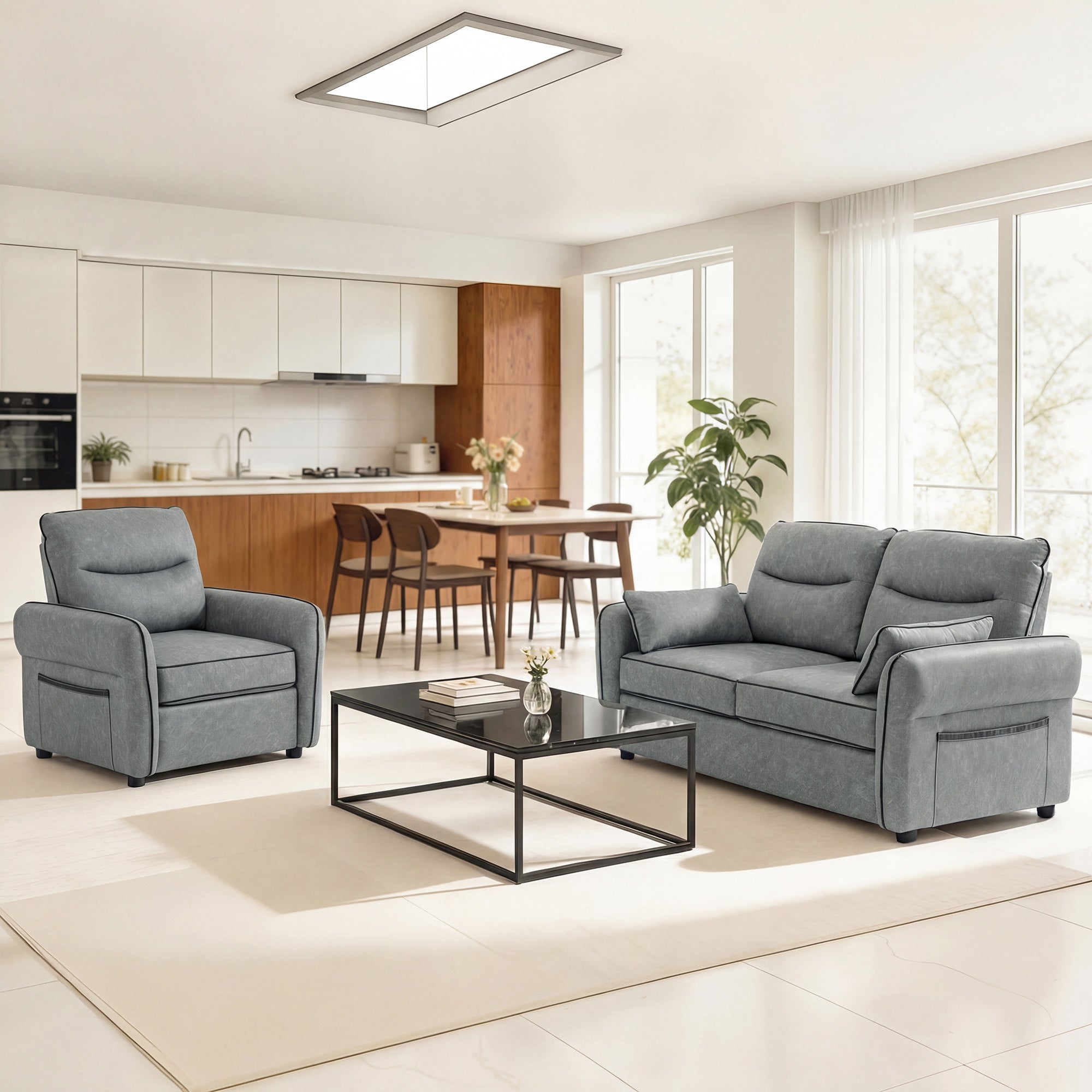 HOMCOM Accent Chair, Faux Leather Armchair - Grey