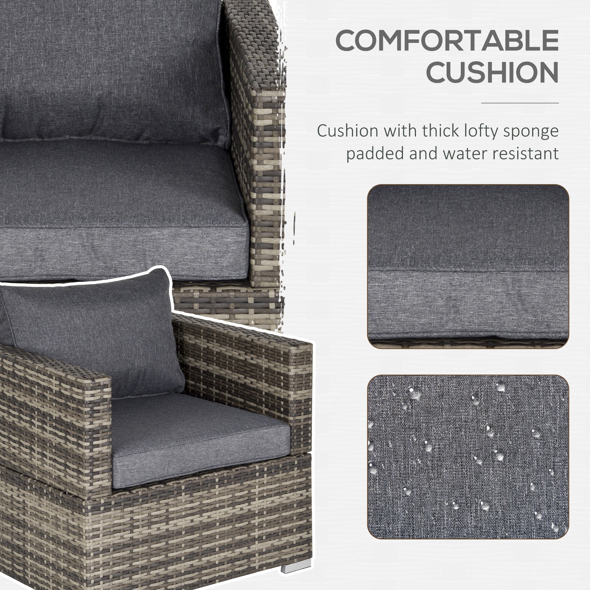 Outsunny Single Rattan Garden Chair, PE Wicker Garden Armchair with Cushions, Outdoor Rattan Chair with Armrests and Steel Frame for Conservatory, Porch, Patio, Balcony, Dark Grey