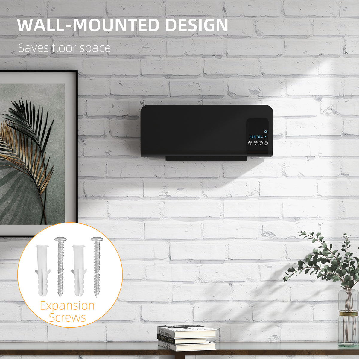 HOMCOM 2kW Wall-Mounted Heater, 18-45°C Temperature - Black
