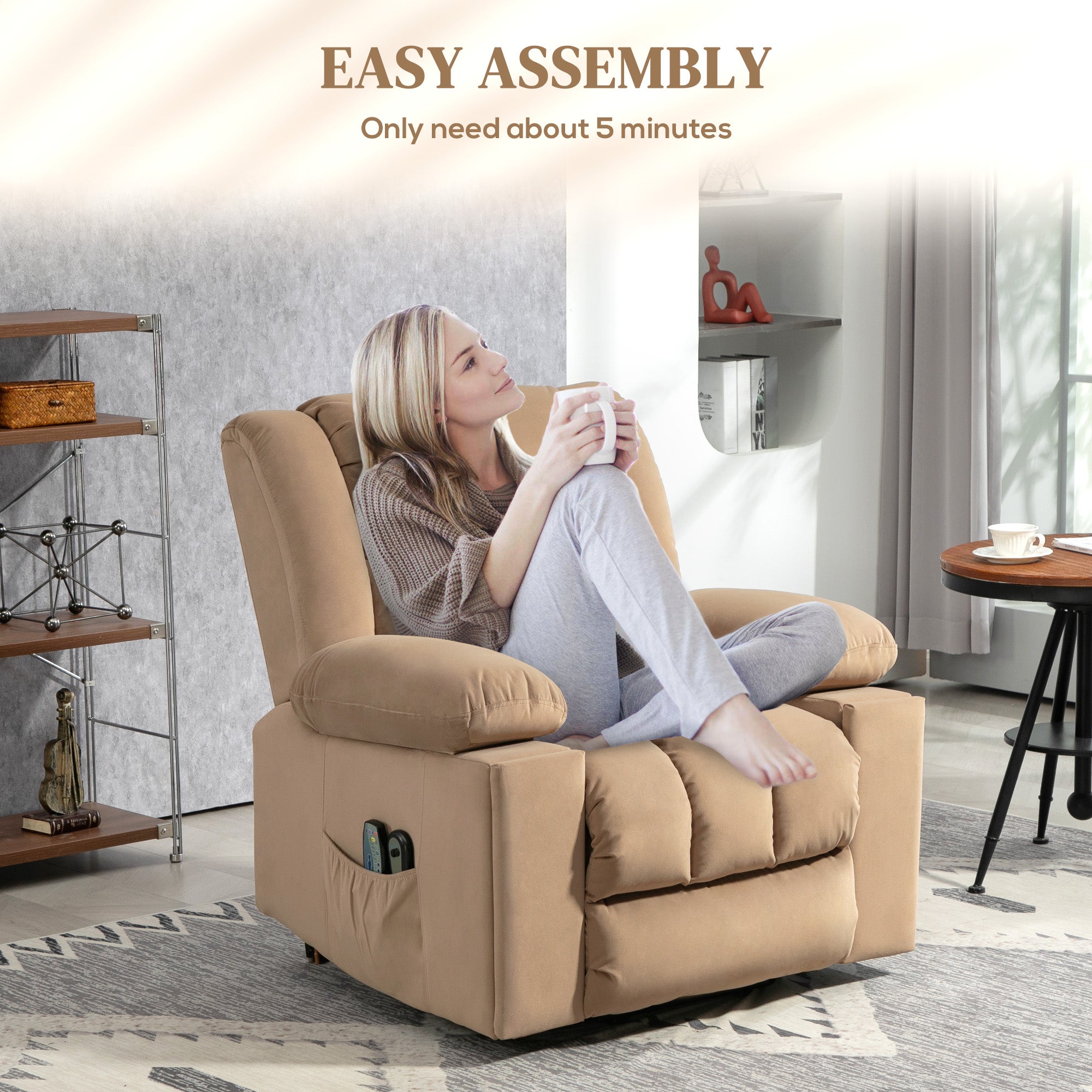 HOMCOM Velvet-Feel Electric Riser, Recliner and Massage Armchair - Light Brown