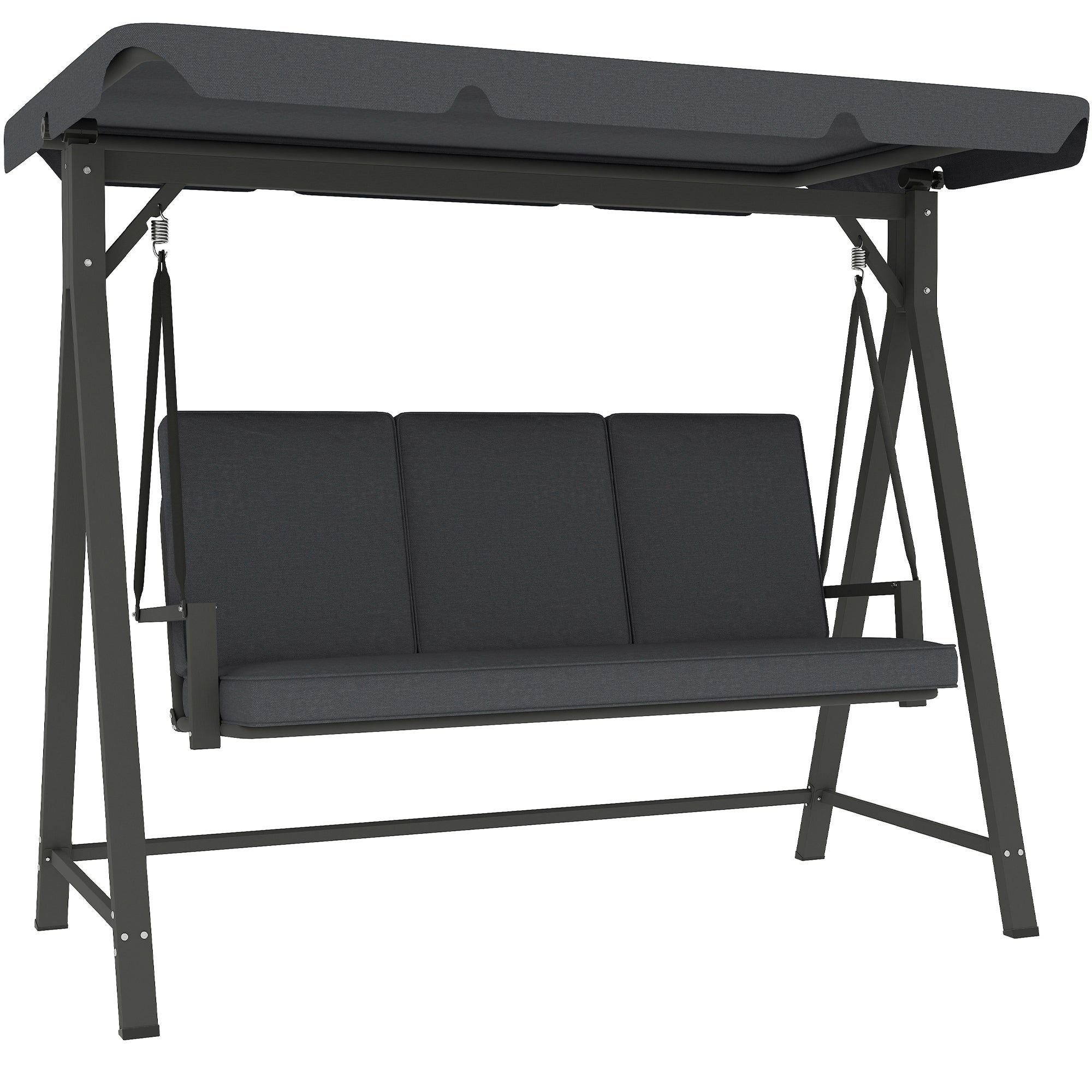 Outsunny Three-Seater Garden Swing Bench, with Adjustable Canopy - Dark Grey