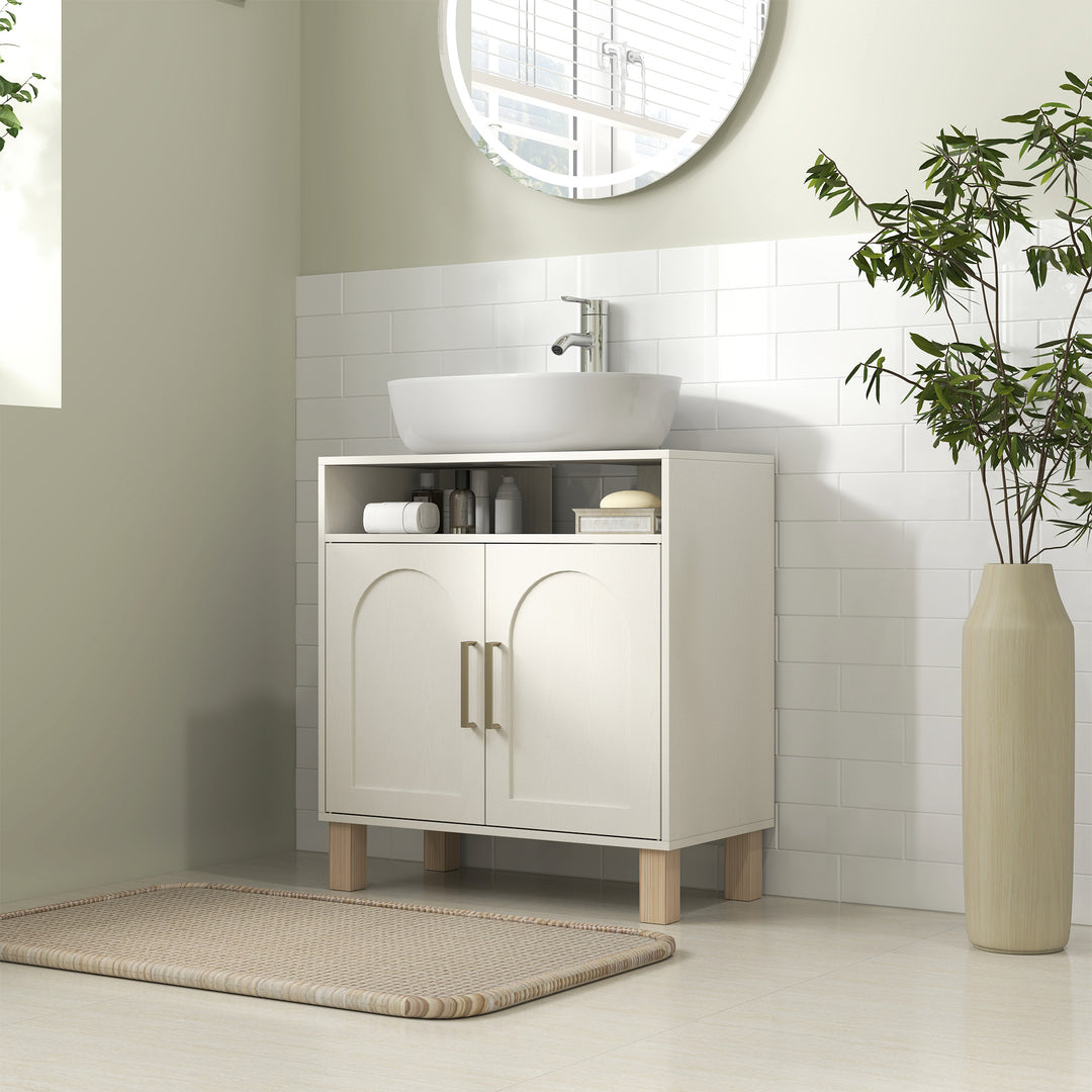 HOMCOM Under Sink Cabinet for Basin without Pedestal - Cream White