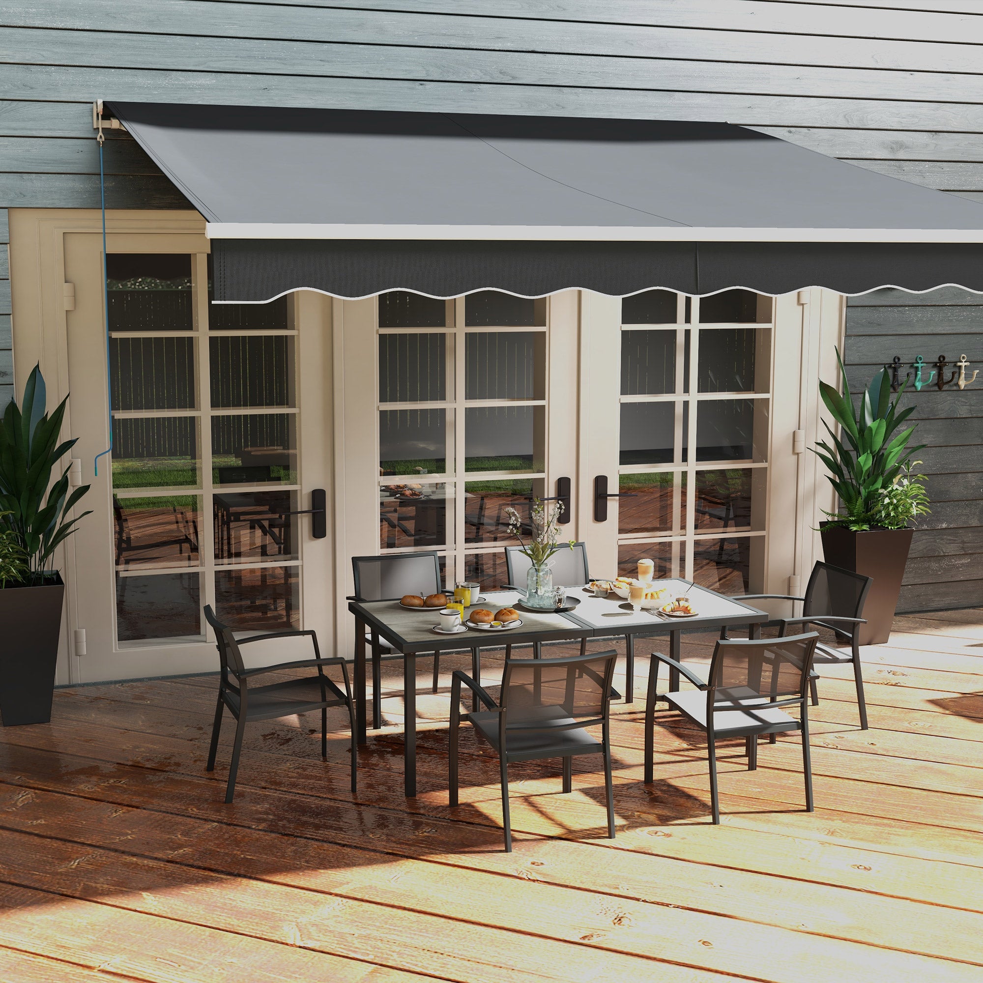 Outsunny Seven-Piece Casual Outdoor Dining Set, with Wood-Effect Table - Grey