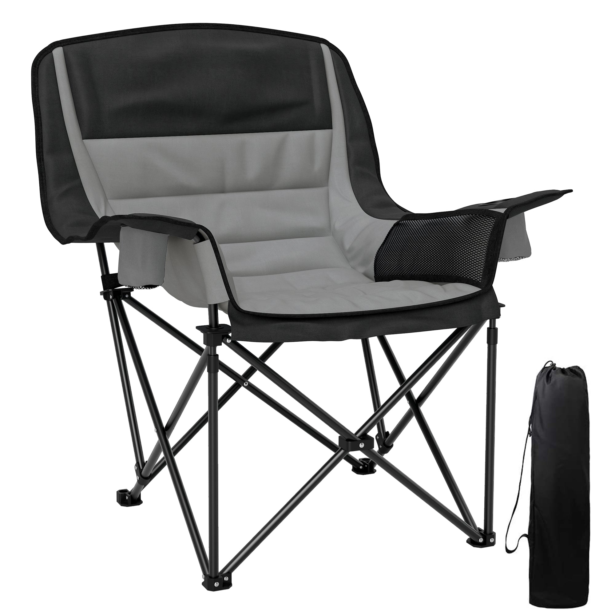 Outsunny Portable Padded Camping Chair, with Bag - Black/Grey
