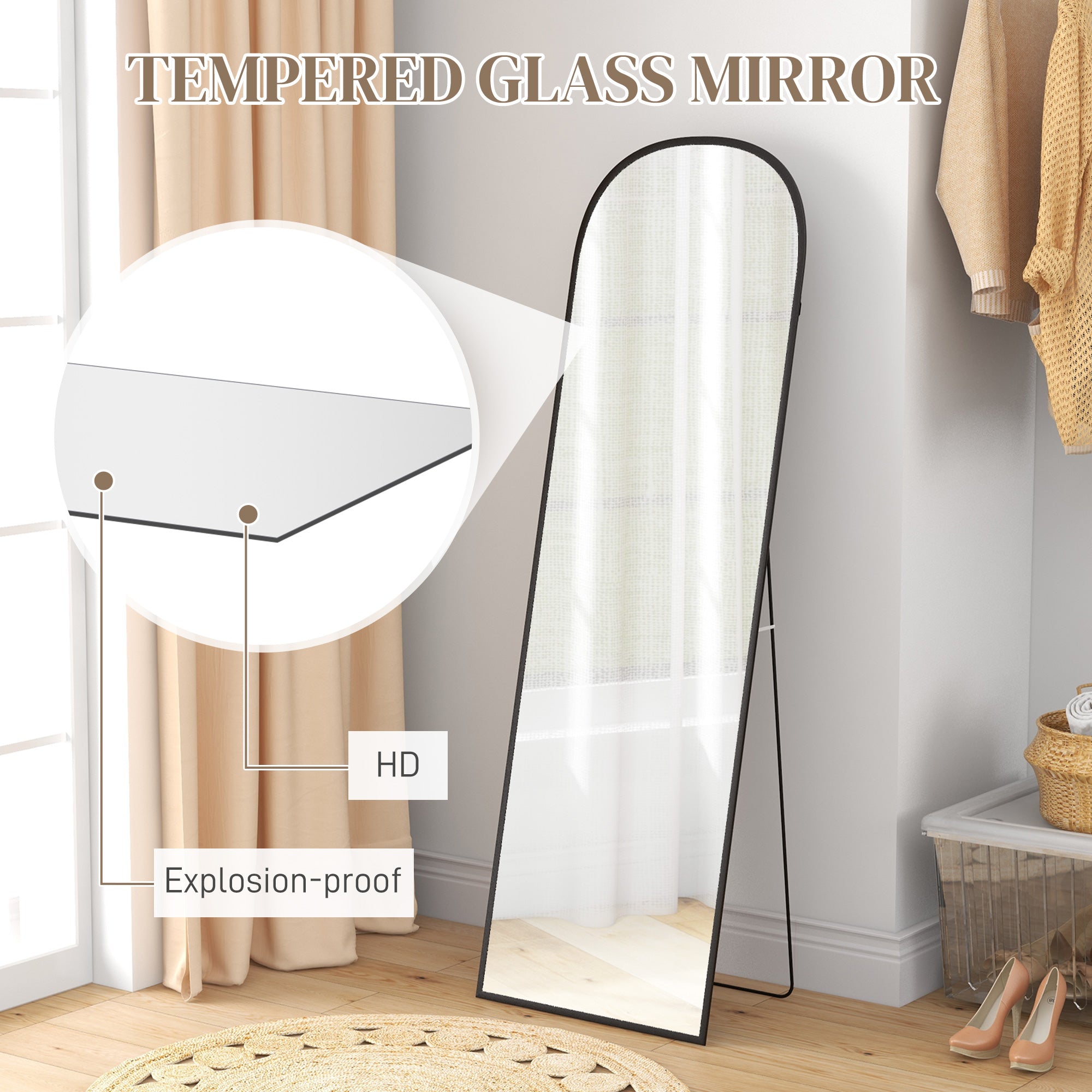 HOMCOM 162cm Aluminium Frame Standing Mirror - Black