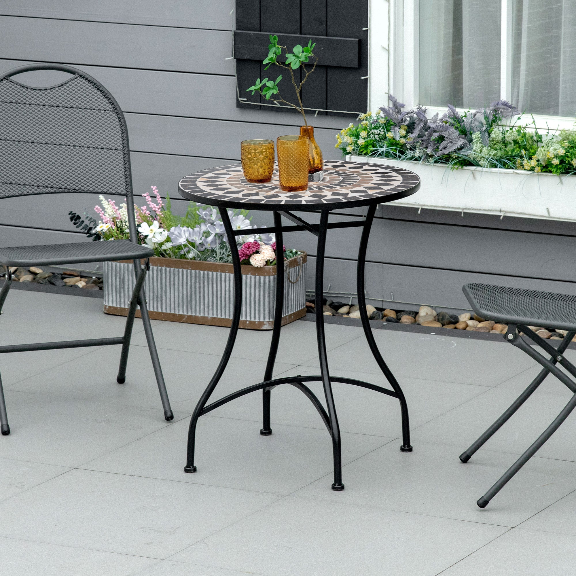 Outsunny \'ce\'a660cm Mosaic Outdoor Patio Table - Black