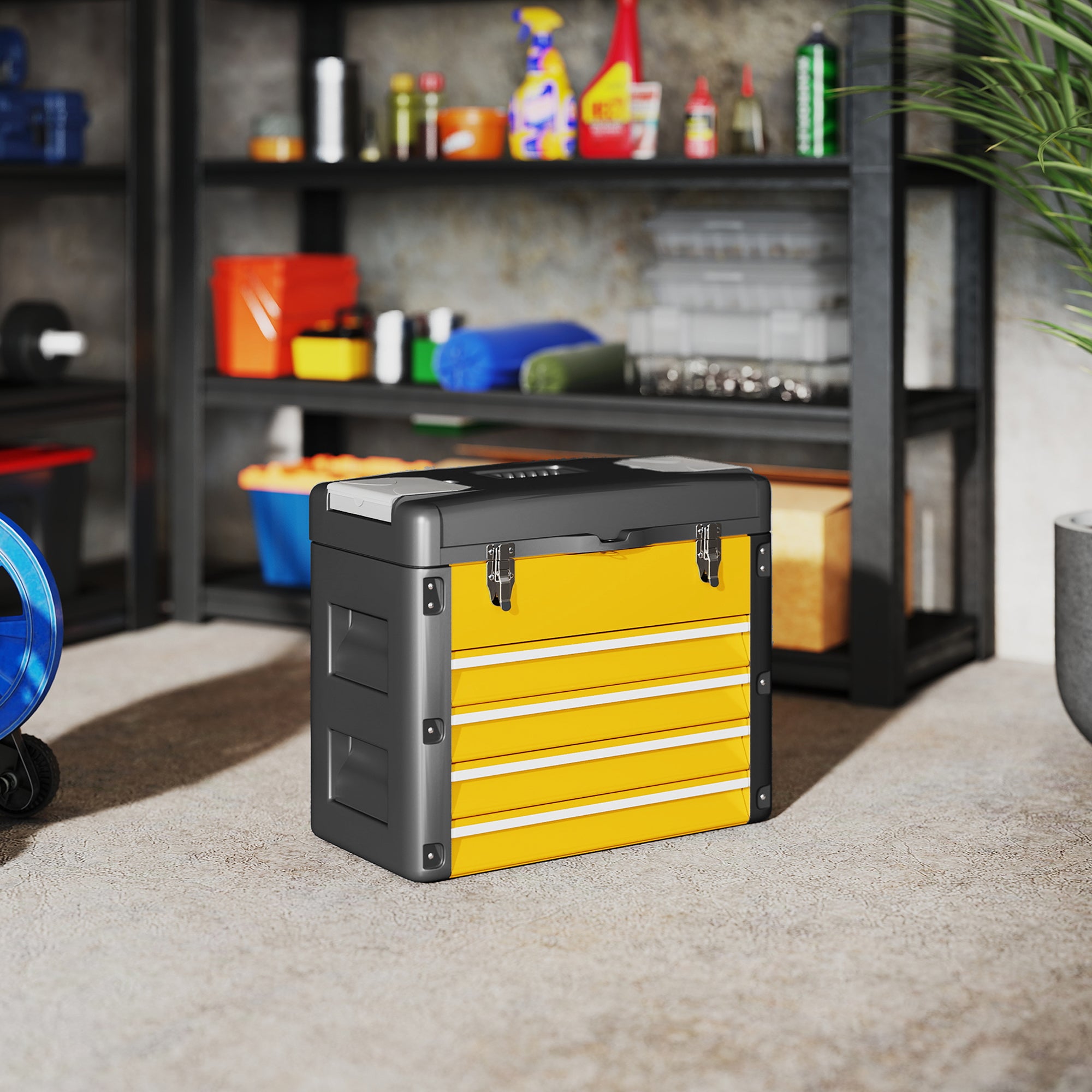 HOMCOM 4 Drawers Large Toolbox - Yellow