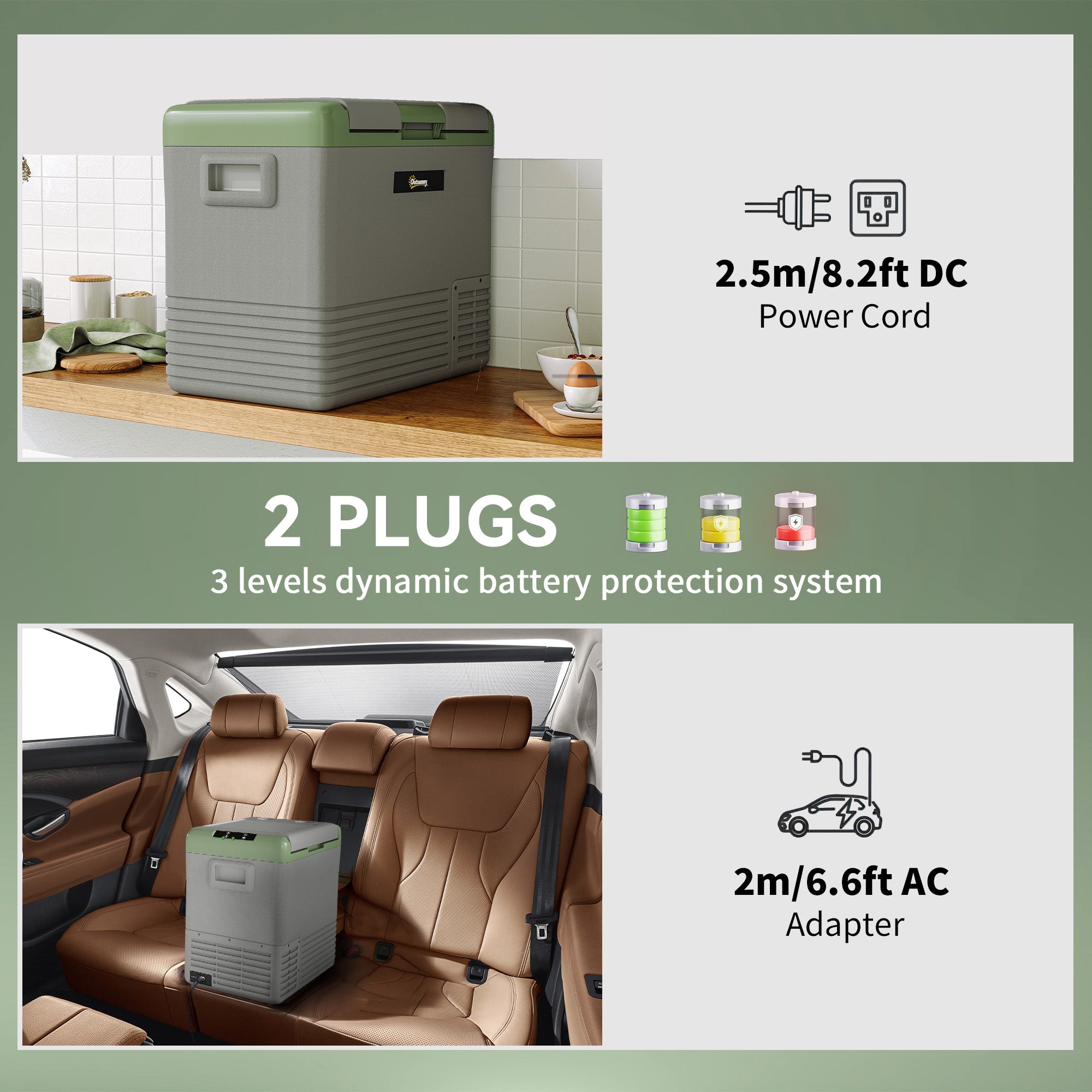 Outsunny 50L Portable Car Refrigerator - Light Green and Grey