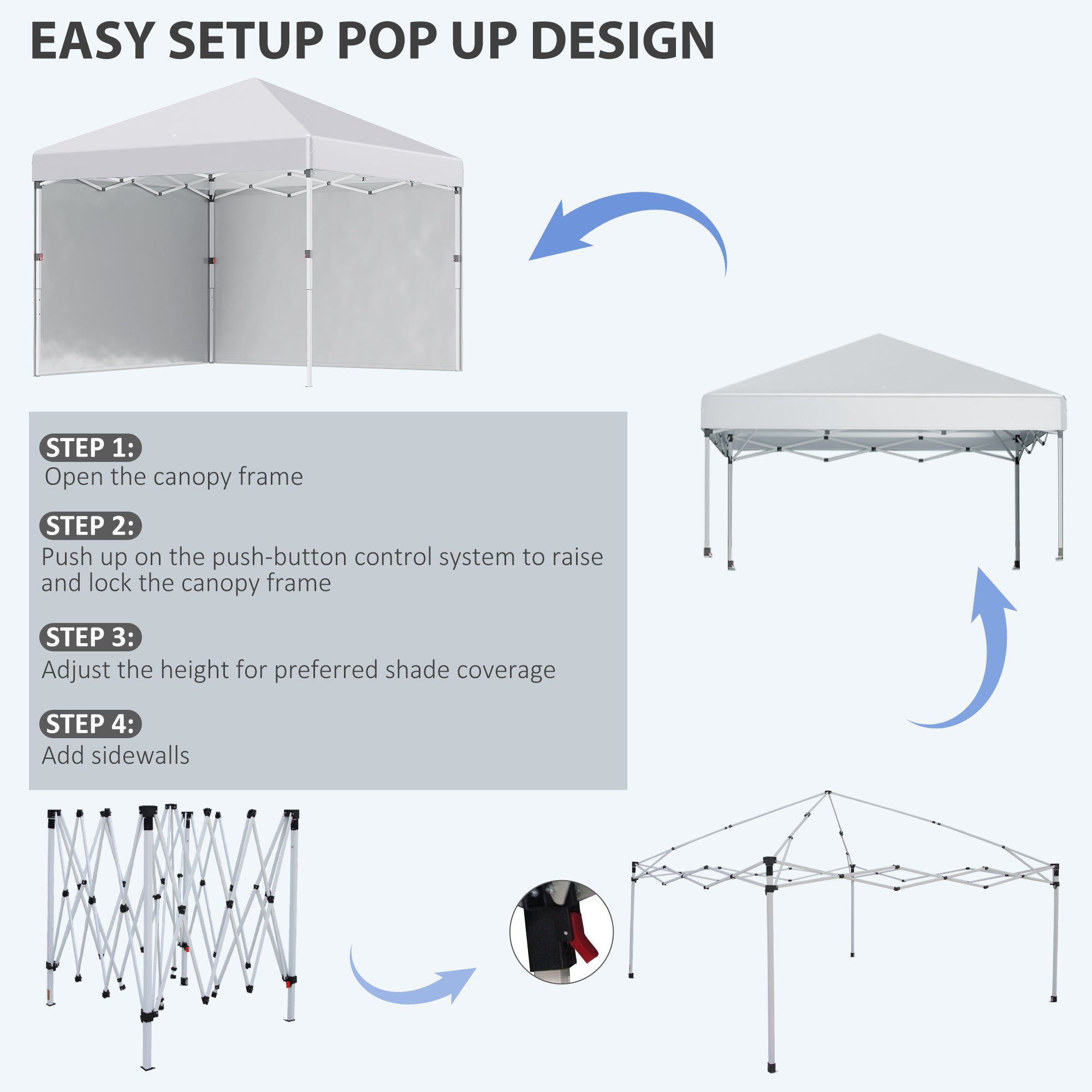 Outsunny 3 x 3 (M) Pop Up Gazebo, UPF 30+ with 2 Sidewalls, Leg Weight Bags and Wheeled Bag, Height Adjustable Party Tent Event Shelter for Garden, Patio, White