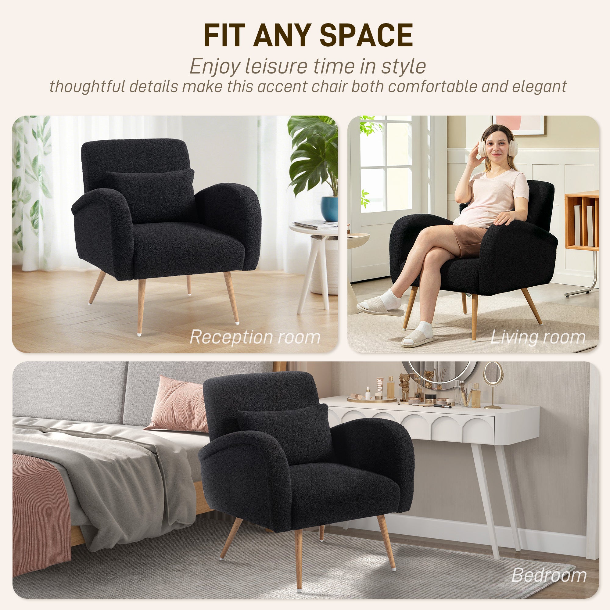 HOMCOM Teddy Fleece Accent Chair - Black