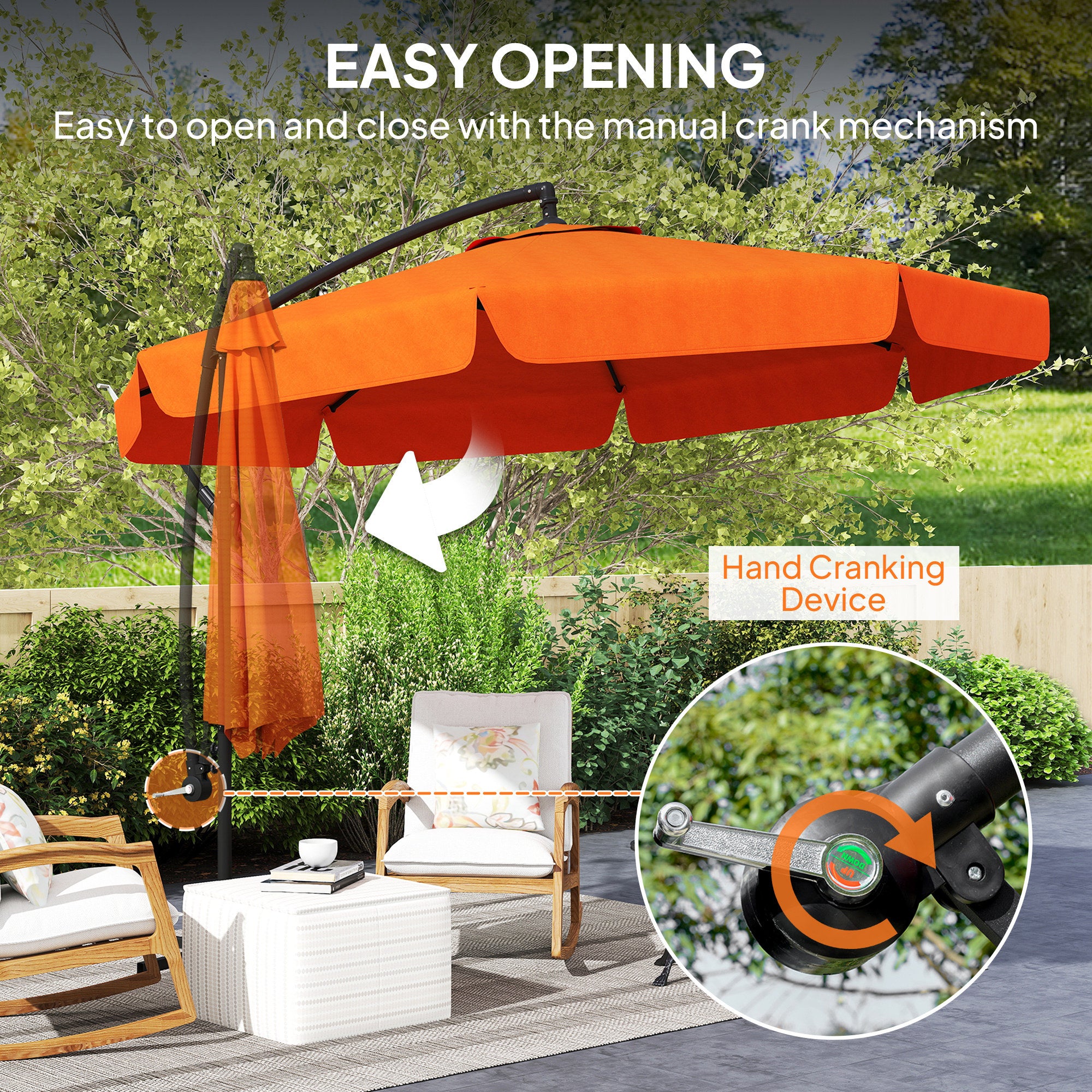 Outsunny 2.7m Garden Cantilever Banana Parasol - Orange