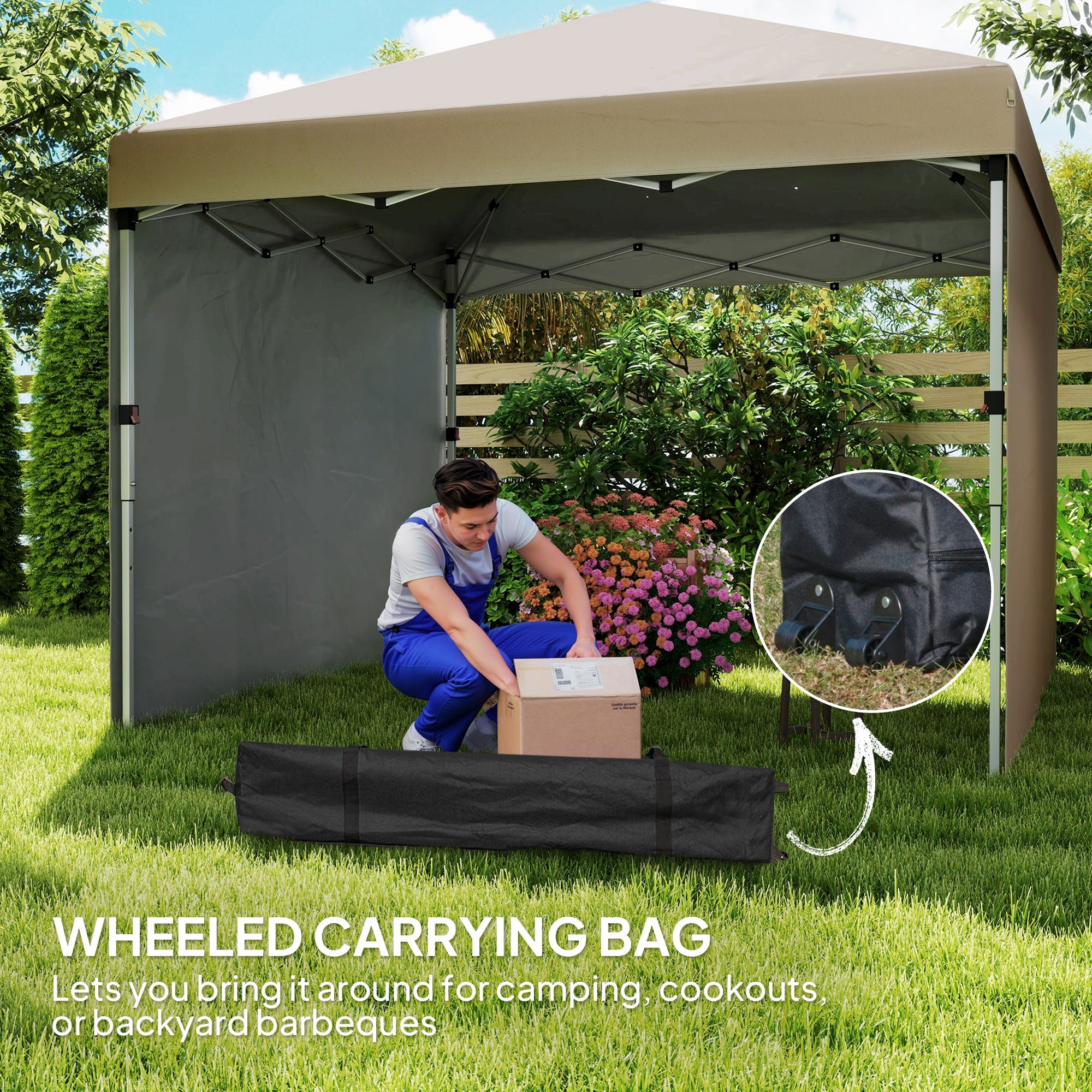 Outsunny 3 x 3 (M) Pop Up Gazebo, UPF 30+ with 2 Sidewalls, Leg Weight Bags and Wheeled Bag, Height Adjustable Party Tent Event Shelter for Garden, Patio, Khaki