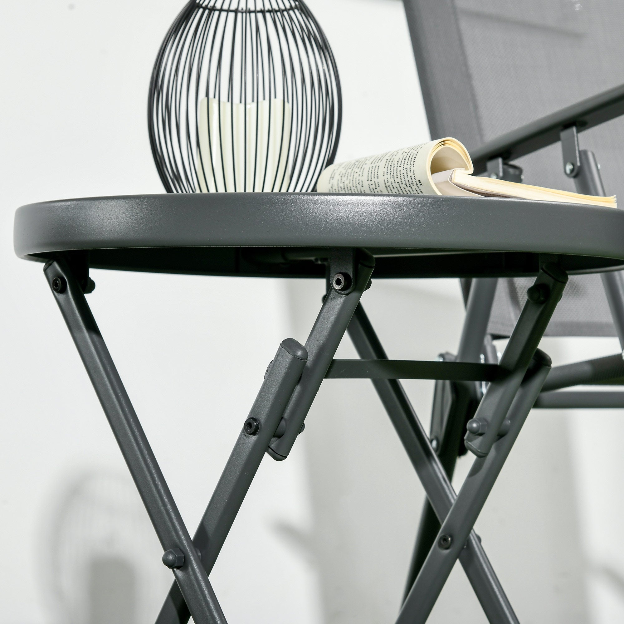 Outsunny \'ce\'a645cm Garden Side Table, Outdoor Round Folding Patio Table with Imitation Marble Glass Top, Small Coffee Table, Black and White