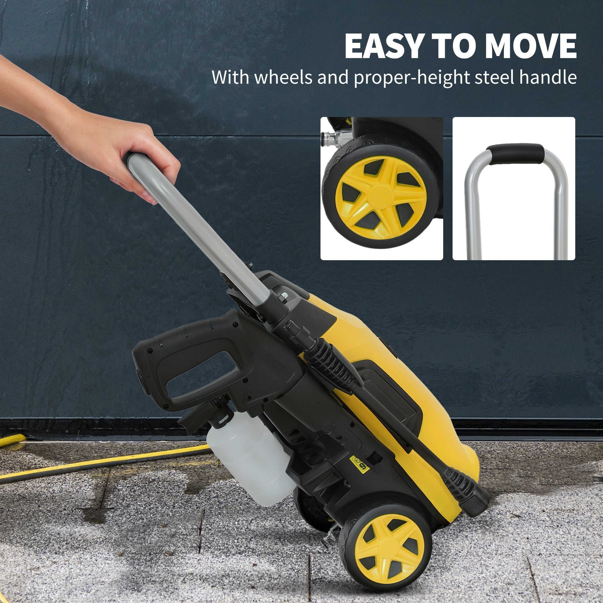Outsunny 1800W High Pressure Washer, 150 Bar Pressure, 420 L/h Flow, Portable Electric Power Washer Jet Wash Cleaner with Adjustable Nozzle, 6M Hose, Steel Handle for Home Patio Car Driveway, Yellow
