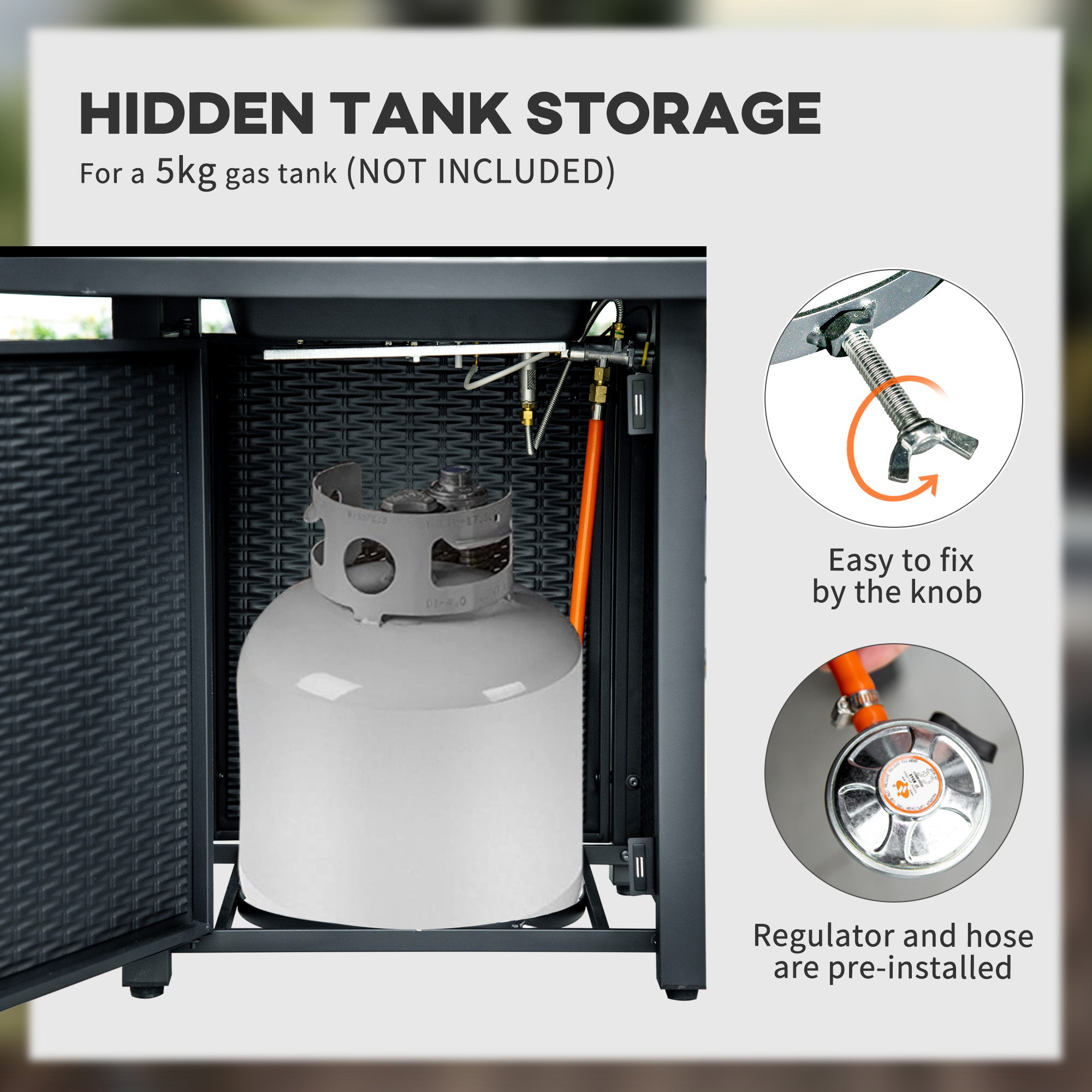 Outsunny Rattan-style Propane Gas Fire Pit Table with 40,000 BTU Burner, Square Smokeless Firepit Patio Heater with Thermocouple, Lava Rocks, Waterproof Cover, Spark Guard and Lid, Grey