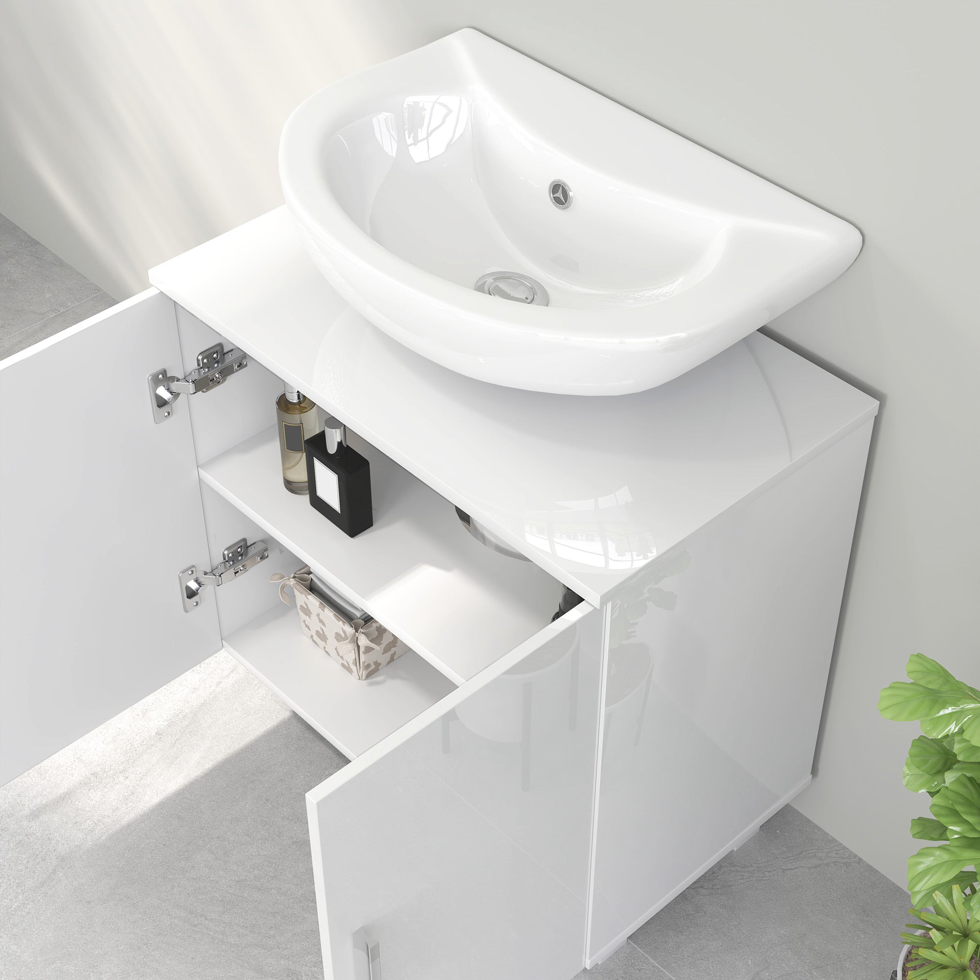 HOMCOM Bathroom Under Sink Cabinet for Basin without or with Pedestal - High Gloss White