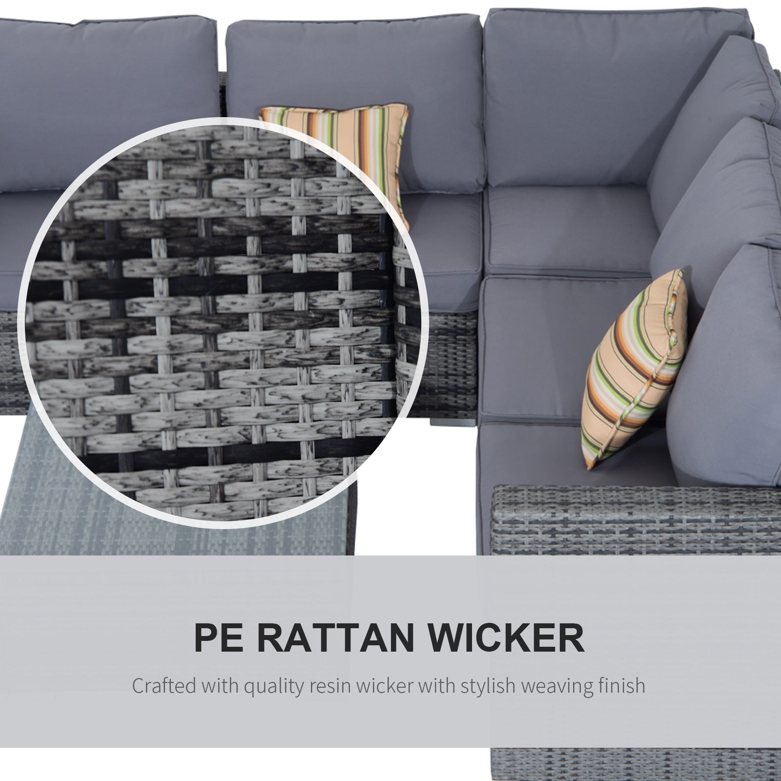 Outsunny 4 Pieces Rattan Garden Furniture Set, Wicker Outdoor Furniture Set with Corner Sofa Loveseat Coffee Table Cushions, Conservatory Furniture Set for Patio Balcony Poolside, Grey