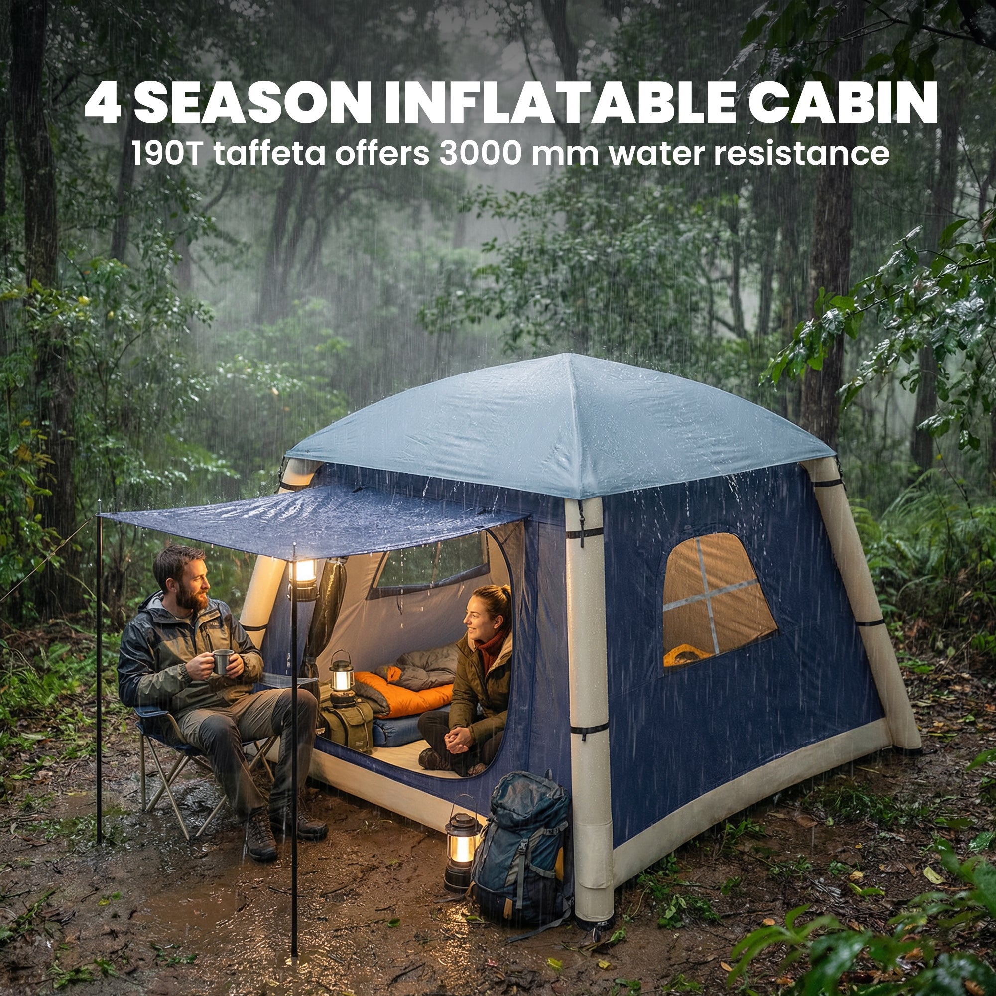Outsunny Inflatable Camping Tent w/ Hand Pump, Easy Setup 1/2 Person Blow Up Tent, Dark Blue