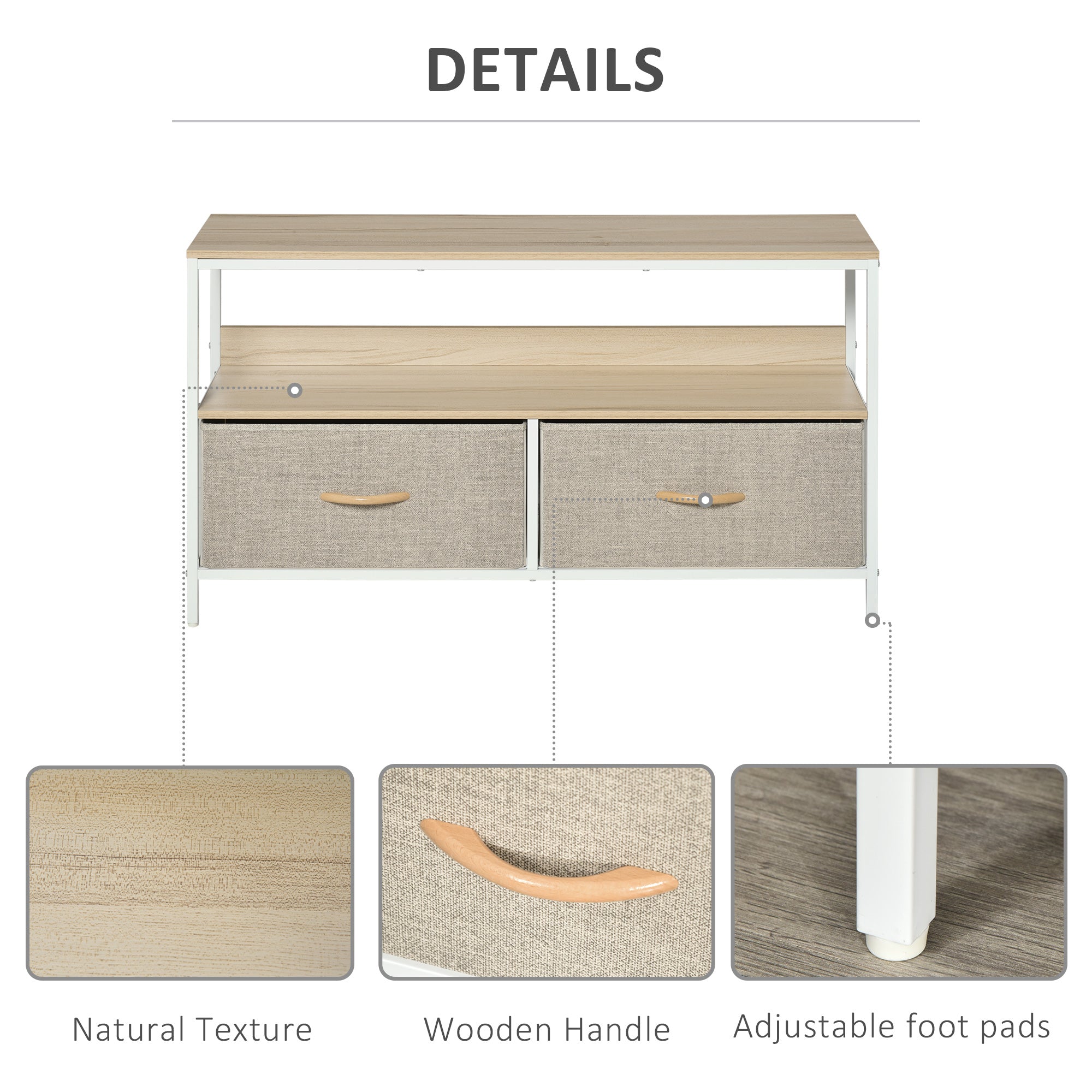 HOMCOM TV Stand Cabinet up to 47-inch, TV Unit with 2 Foldable Linen Drawers, Open Shelf for Living Room, Bedroom, Entertainment Room, Maple Wood Effect