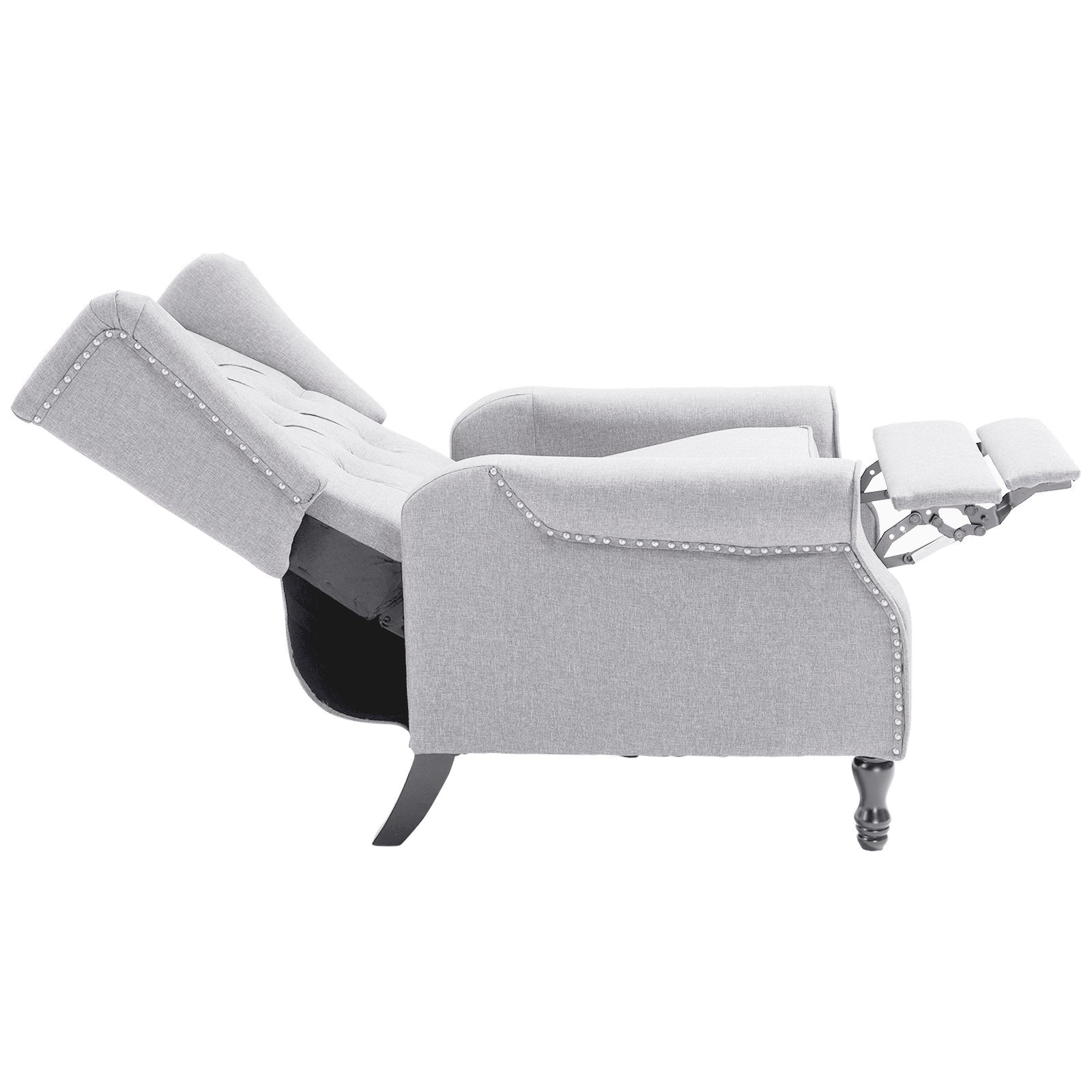 HOMCOM Recliner Armchair, Vintage Reclining Chair with Nail Head Trim, Wingback Chair with Button Tufted Back and Footrest, for Living Room, Light Grey