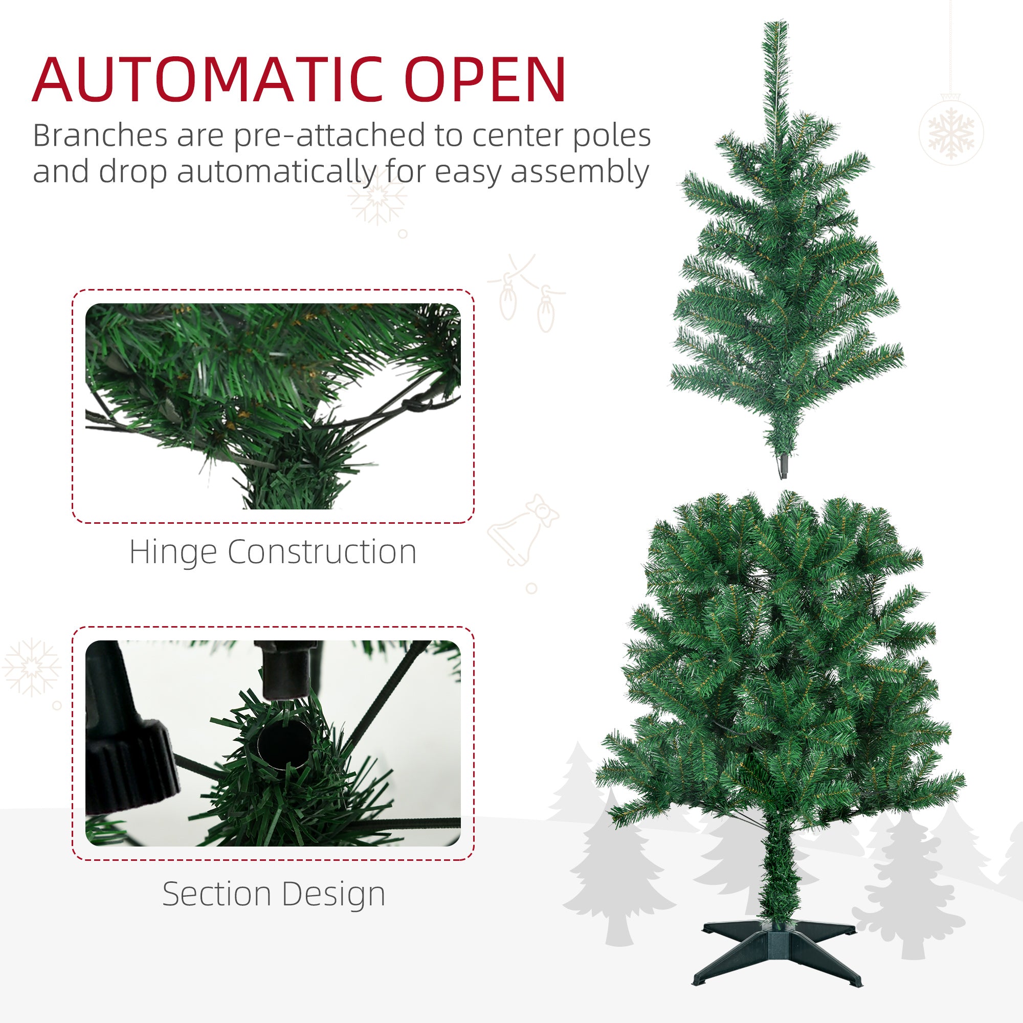 HOMCOM 5' Artificial Prelit Christmas Trees Holiday D\'c3\'a9cor with Warm White LED Lights, Auto Open, Tinsel, Ball, Star