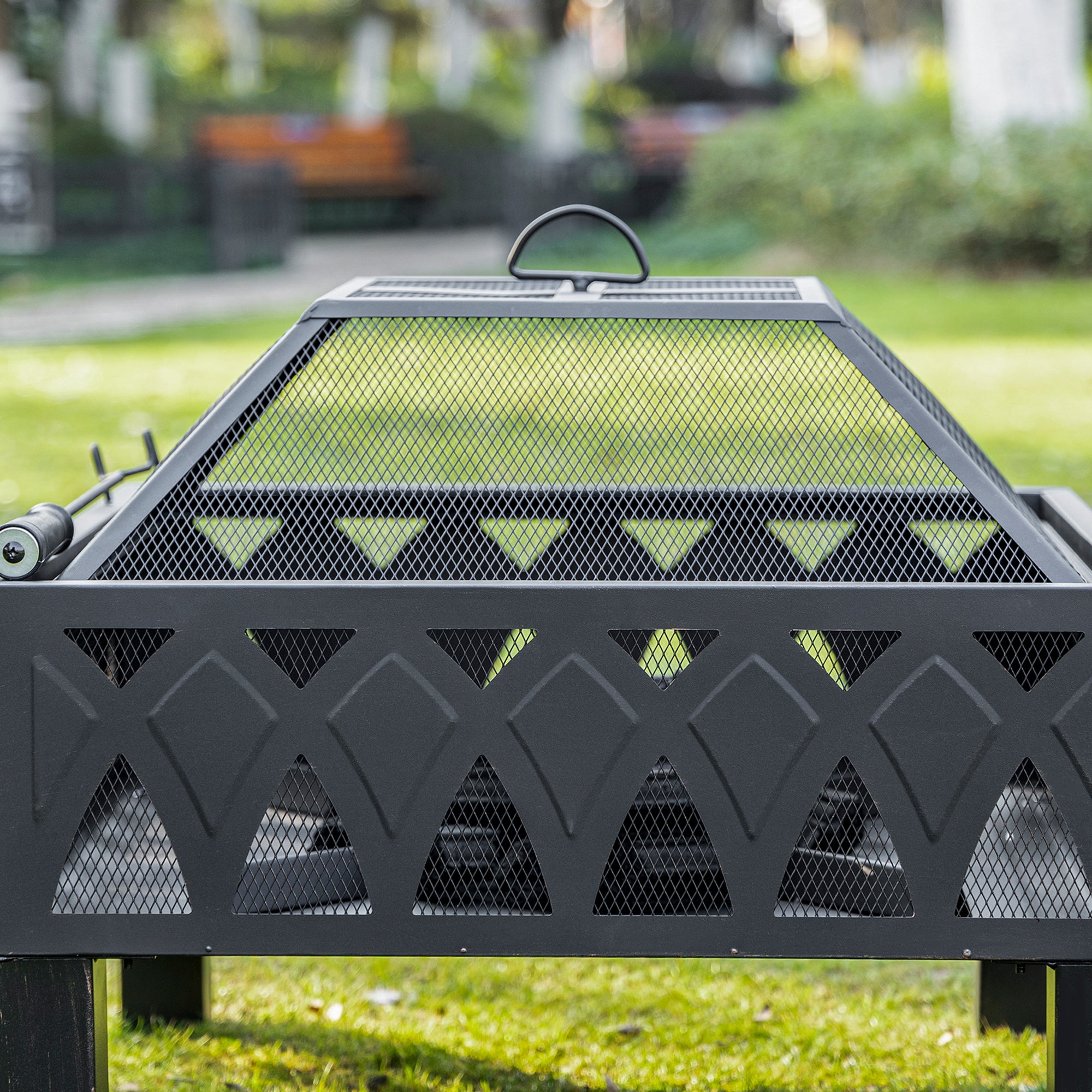 Outsunny 66cm Outdoor Fire Pit with Screen Cover, Wood Burner, Log Burning Firepit Bowl with Poker for Patio, Backyard, Black