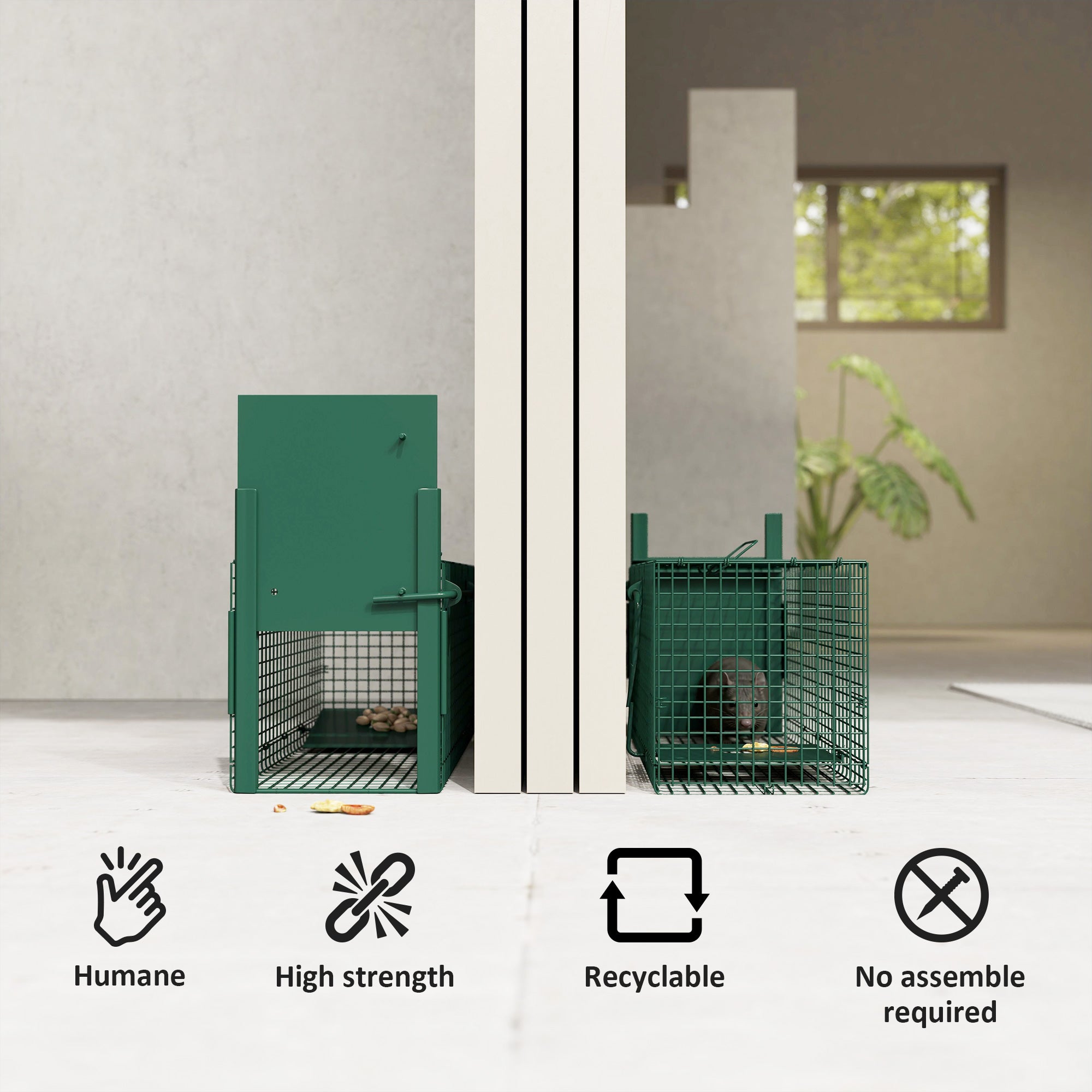Outsunny Metal Rat Trap with Single Door, for Small Animals, Dark Green