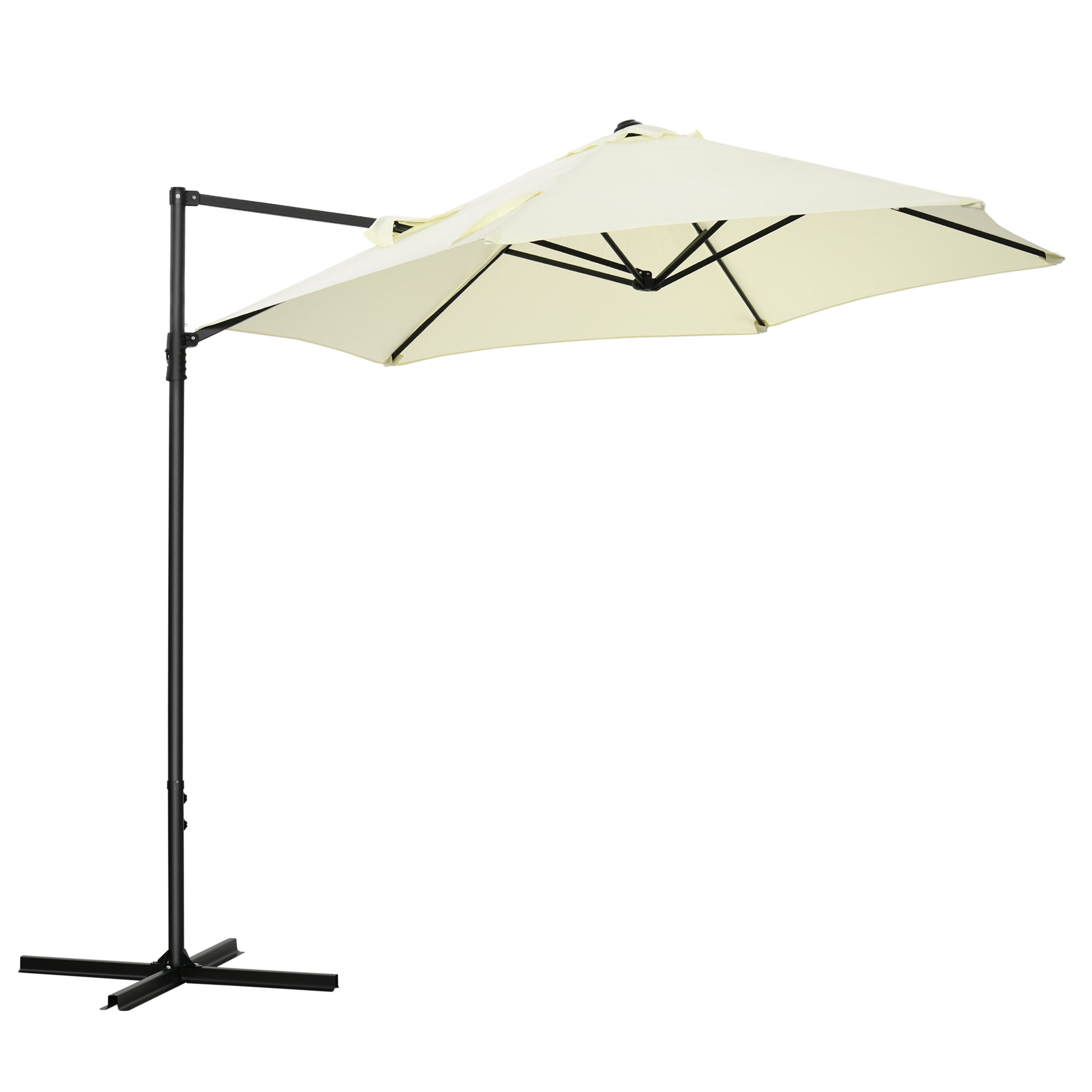 Outsunny 2.5M Garden Cantilever Parasol, Offset Roma Patio Umbrella Hanging Sun Shade Canopy Shelter with 360\'c2\'b0 Rotation and Cross Base, Beige