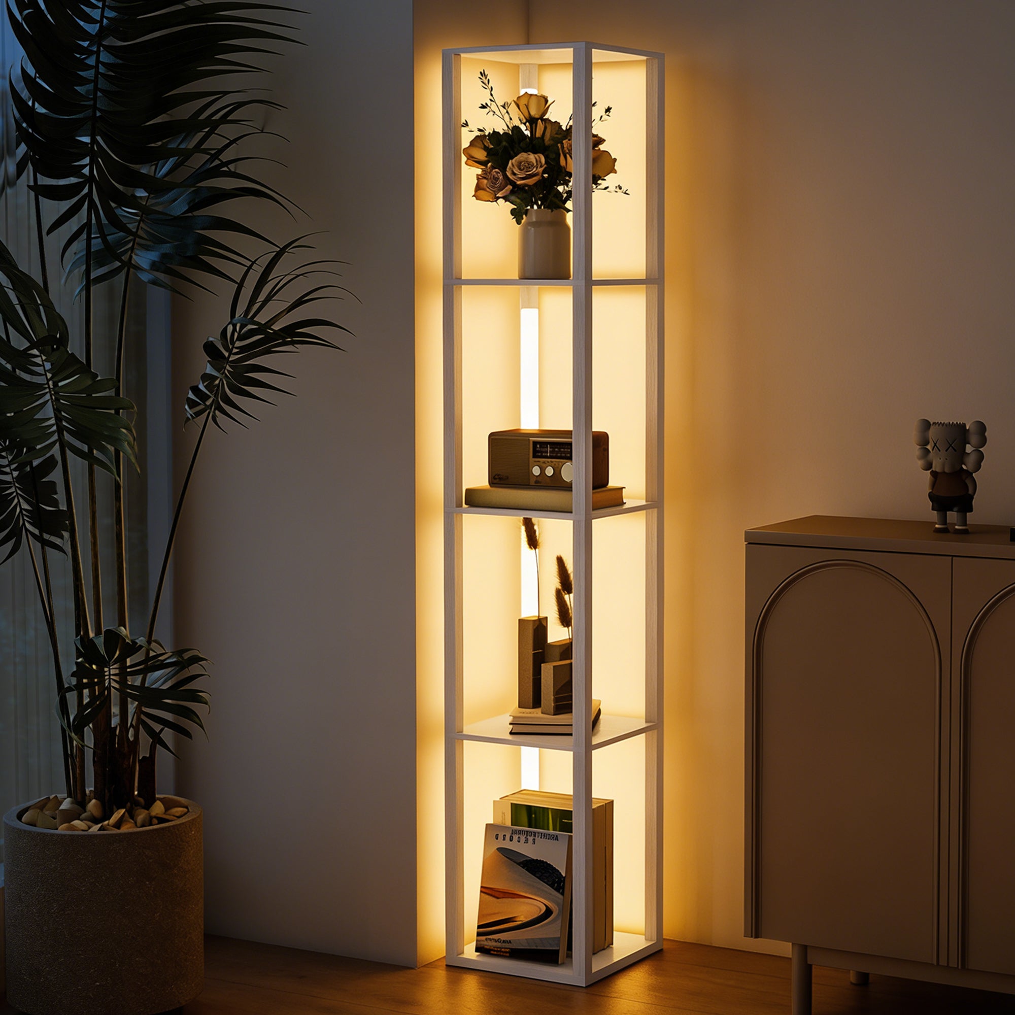 HOMCOM Floor Lamp with Shelves and 3 Brightness Levels - White