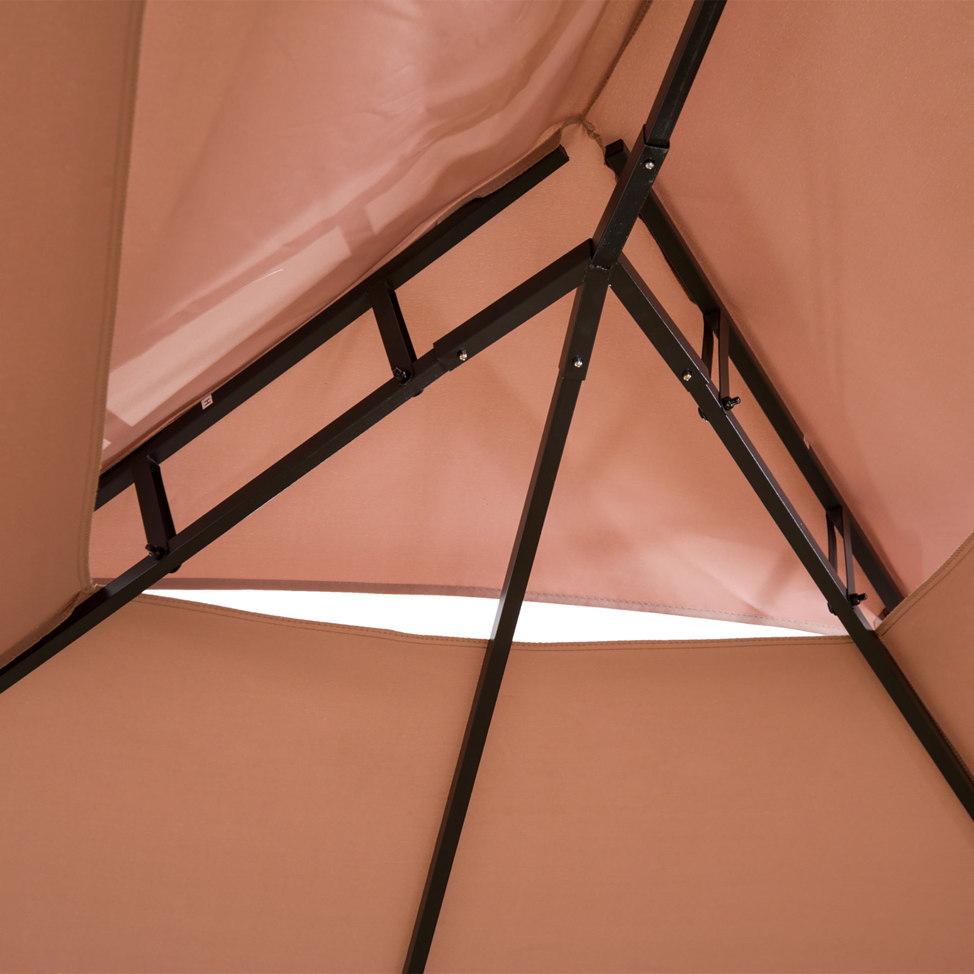 Outsunny 4m x 3(m)Garden Gazebo, Double Roof Outdoor Gazebo Canopy Shelter with Curtains, Solid Steel Frame for Patio, Garden, Brown