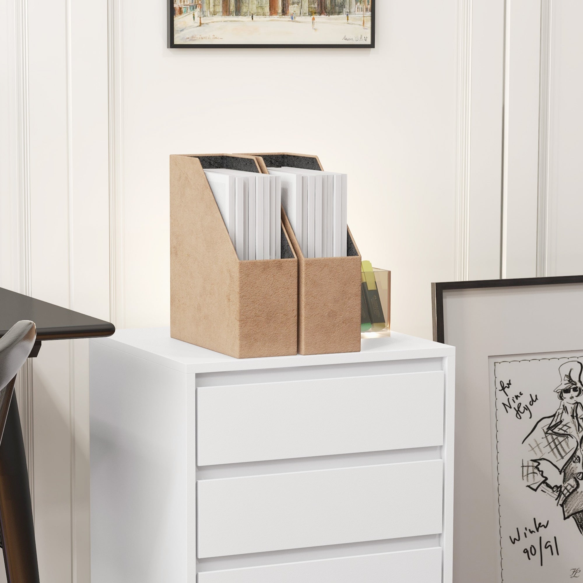 HOMCOM Four-Drawer Office Filing Cabinet, with Wheels - White