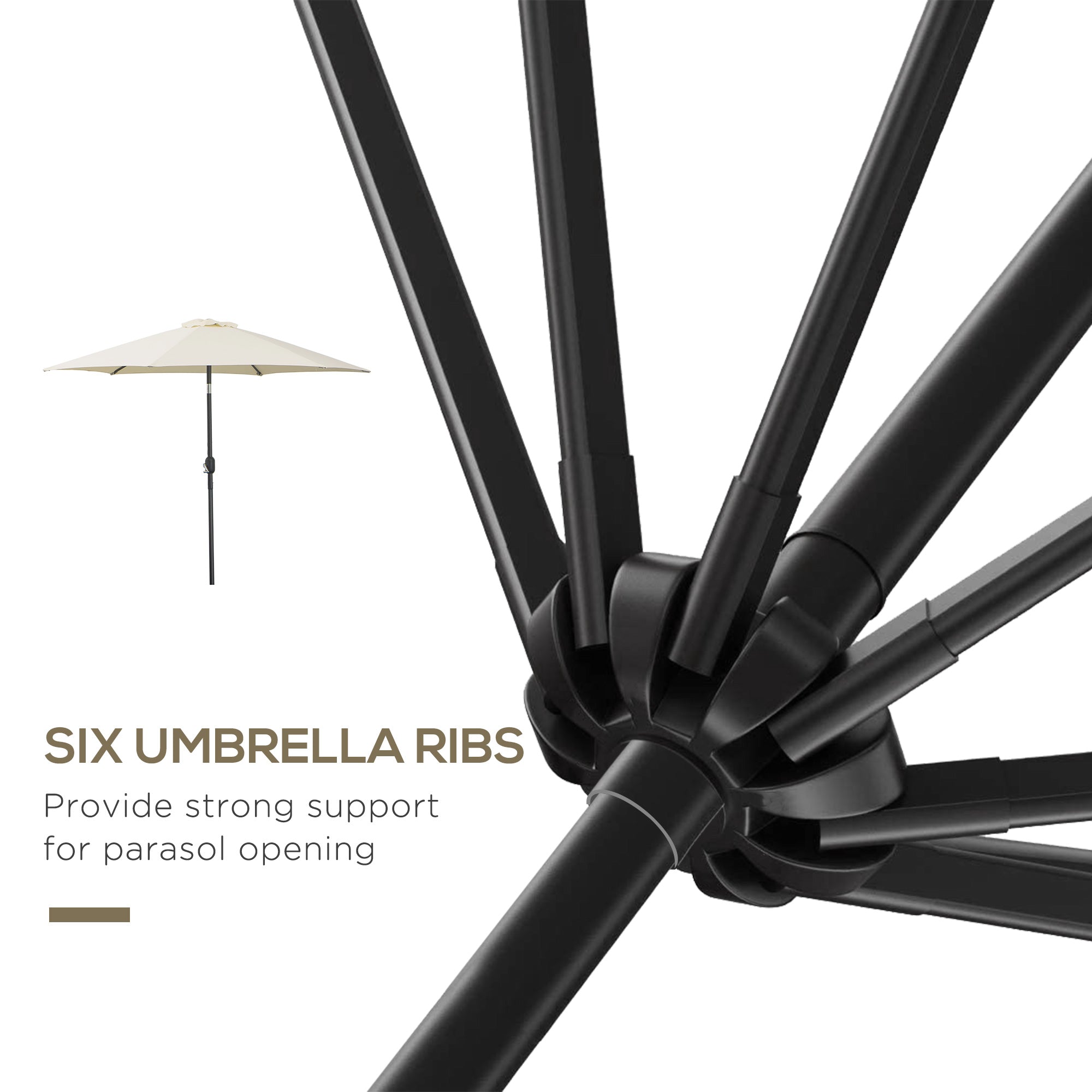 Outsunny2.6M Garden Parasol Umbrella with Tilt and Crank, Outdoor Sun Parasol Sunshade Shelter with Aluminium Frame, Grey