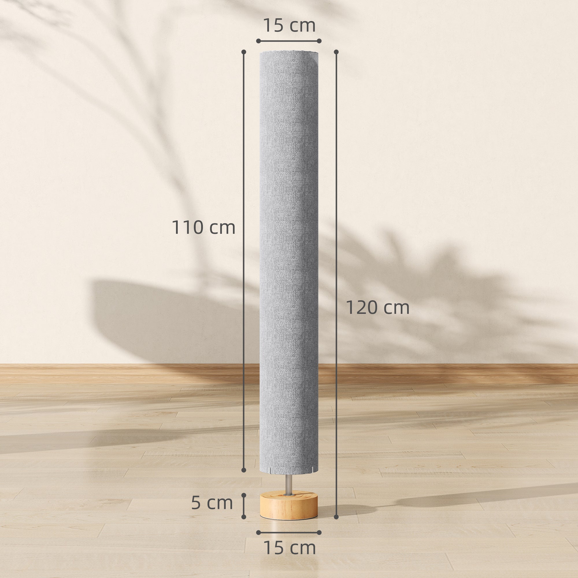 HOMCOM LED Floor Lamp for Living Room, 120cm Modern Standing Lamp with 3000K/4500K/6500K Colour Temperatures, Linen Shade and Wooden Base, Grey