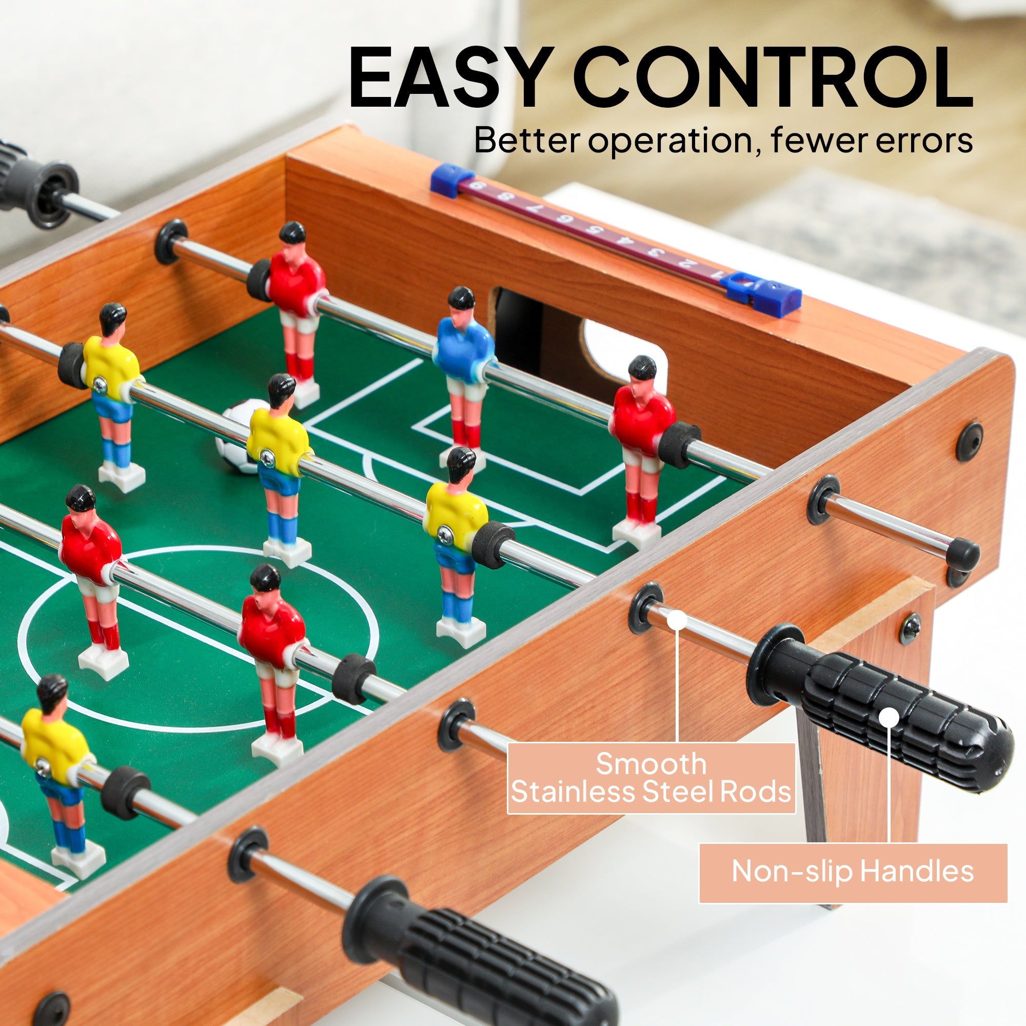 SPORTNOW 20 in Table-top Football Table with Stainless Steel Rods, Compact Foosball Table for Kids and Adults, All-Inclusive Foosball Game Set for Indoor, Nature Wood Finish