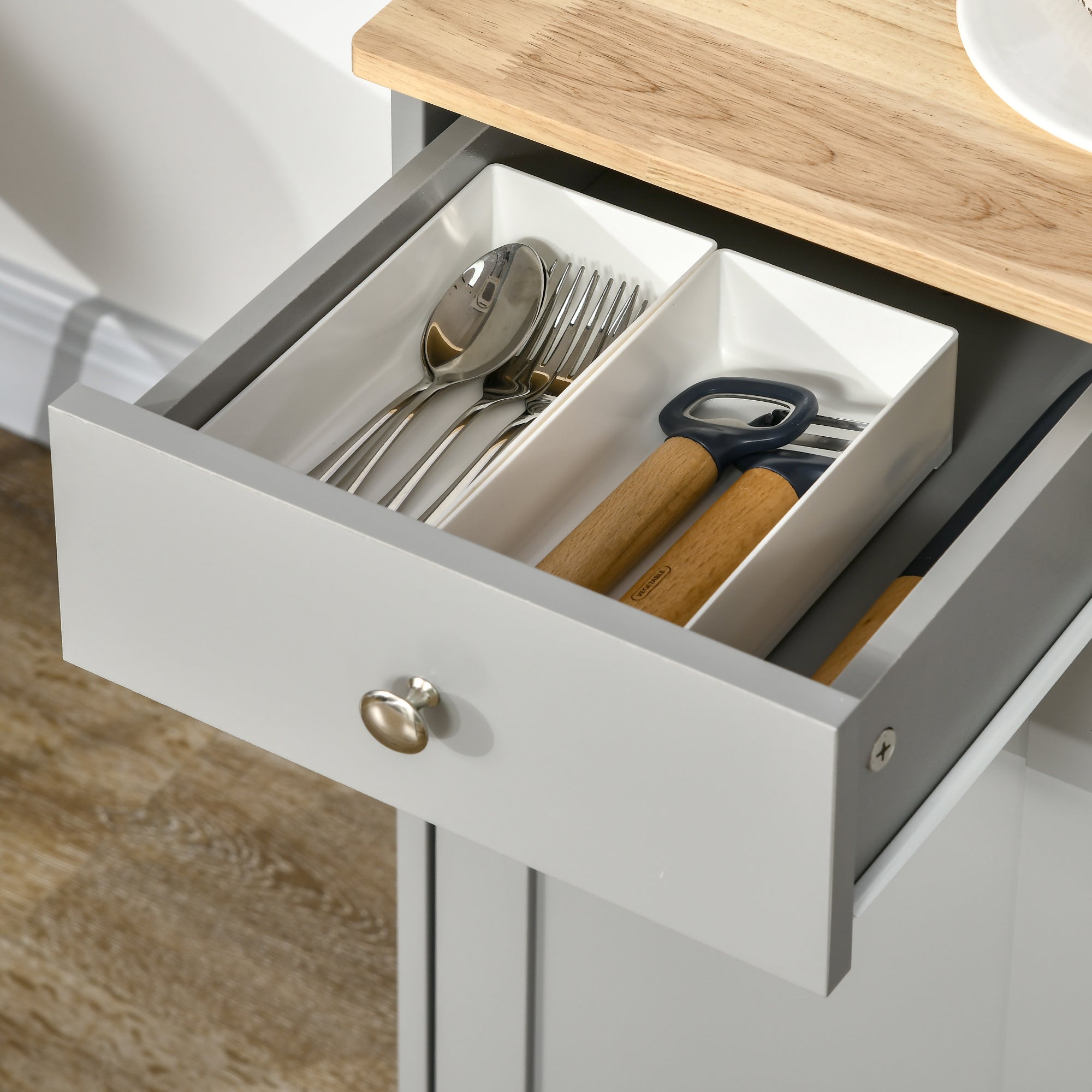 HOMCOM Sideboard with Rubberwood Top and Adjustable Shelves for Dining Room, Kitchen - Grey