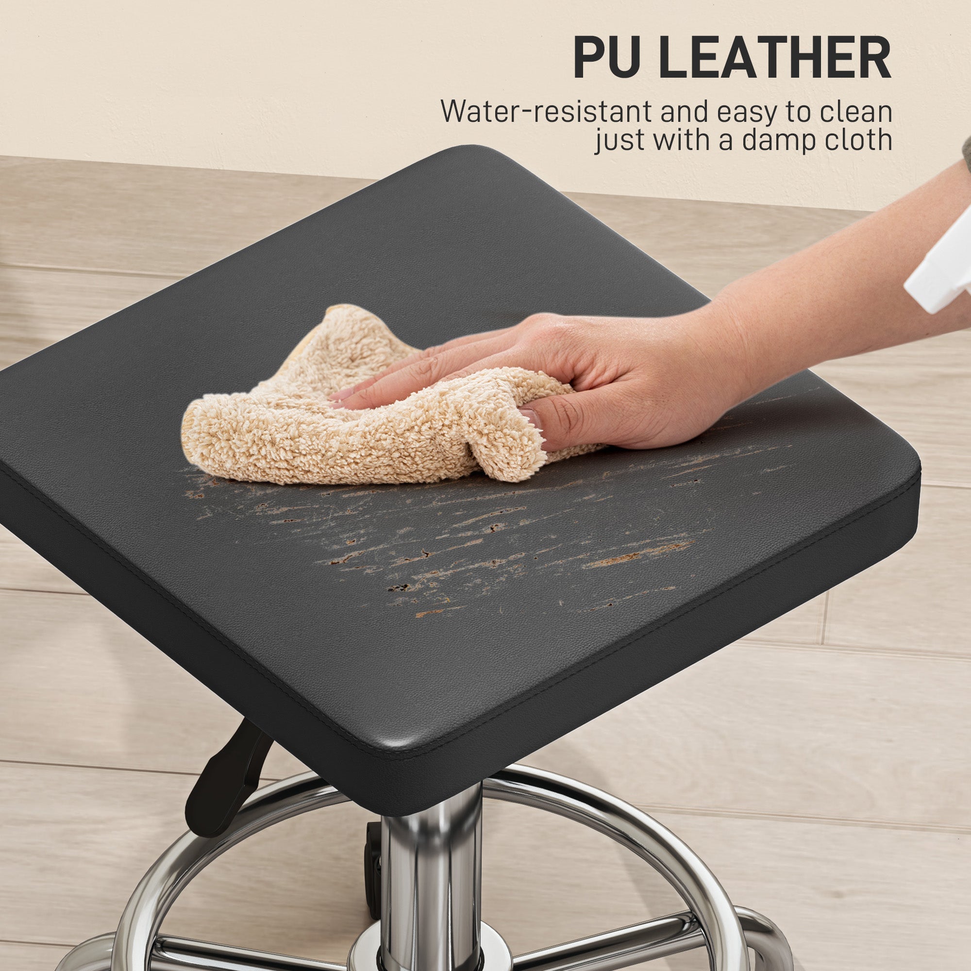 HOMCOM Adjustable PU Leather Rolling Stool - Black