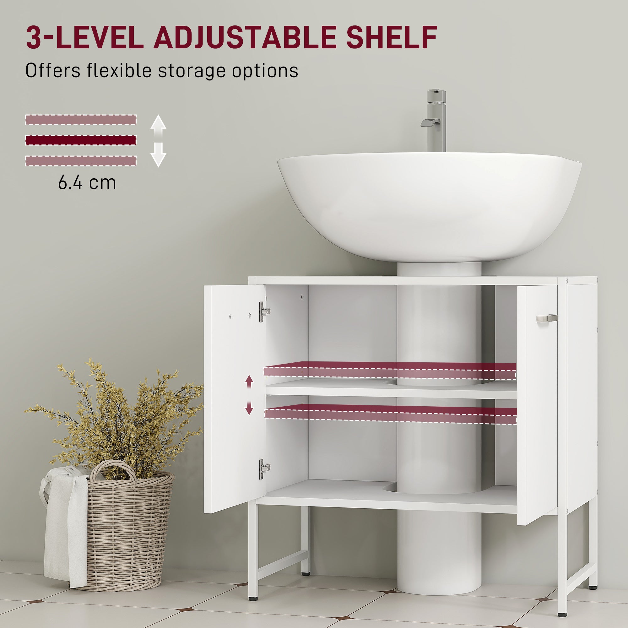 HOMCOM Bathroom Vanity Unit, Under Sink Storage Cabinet with Soft-Close Doors for Basin without or with Pedestal, White