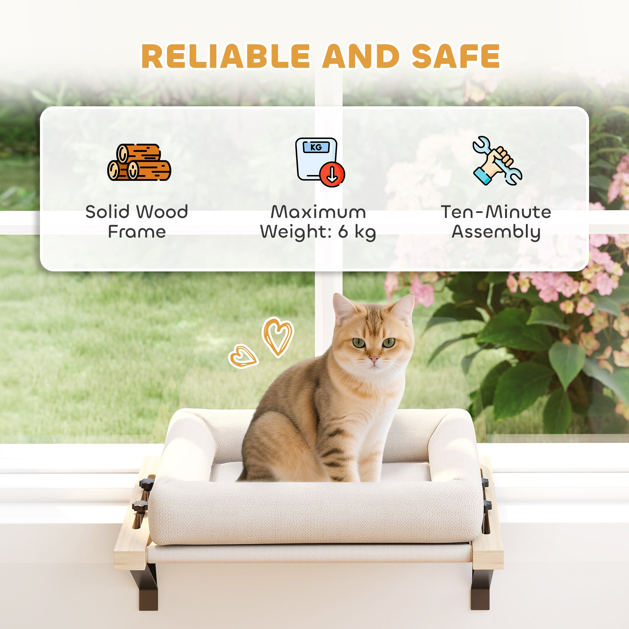 PawHut Cat Radiator Bed, Adjustable Hanging Cat Hammock with Removable and Washable Cushion for Indoor Cats, Cream White