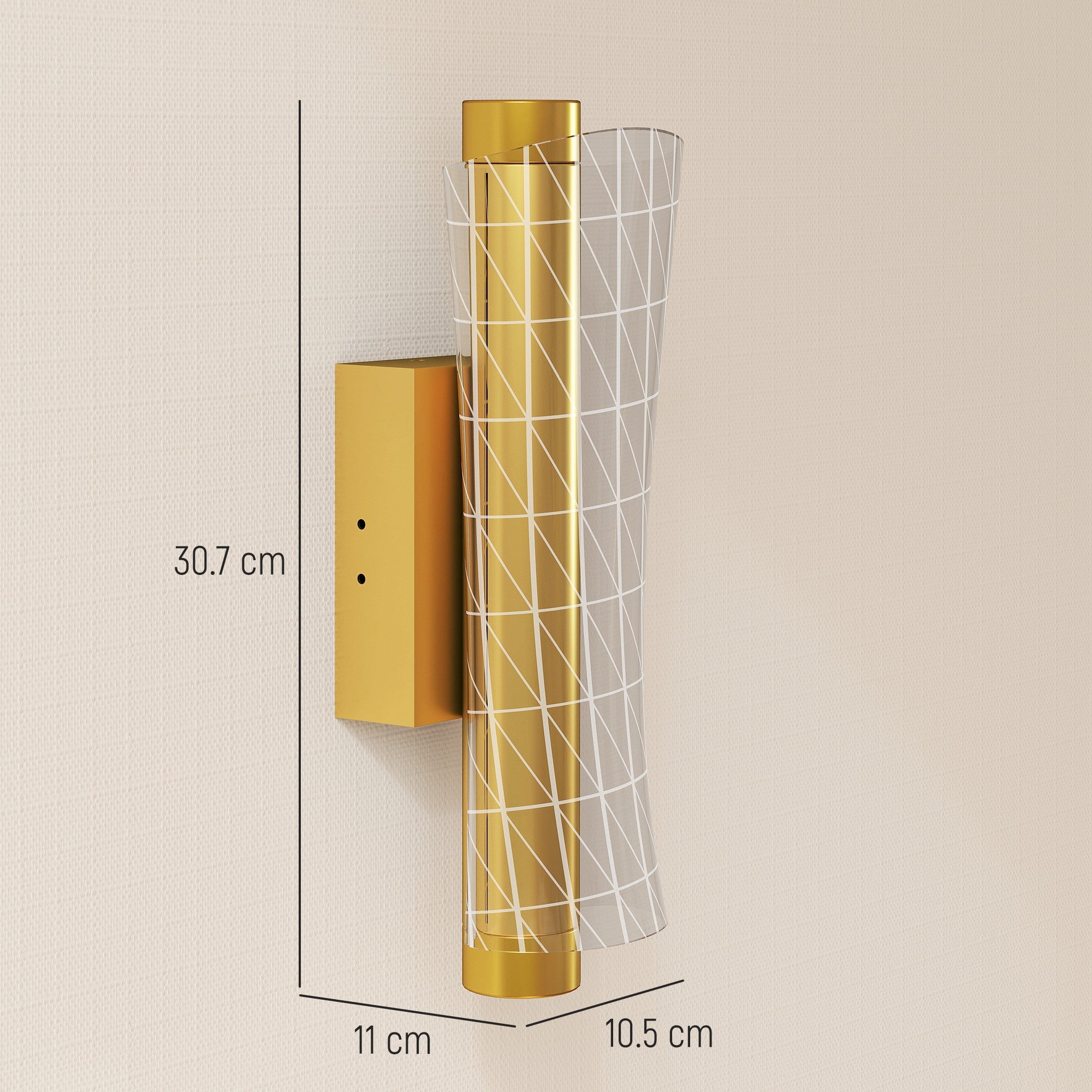 HOMCOM Led Wall Lamp 2 Pack, 9W Modern Indoor Geometric Mesh Wall Light, Colour Temperature Adjustable 3000K/4000K/6500K for Bedroom, Living Room, Hallway, Stairs, Gold Tone