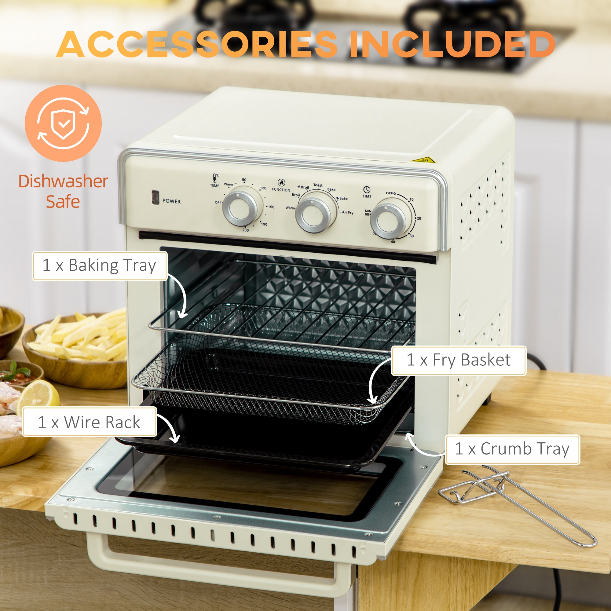HOMCOM 20L 90-230\'e2\'84\'83 Mini Electric Oven - Cream