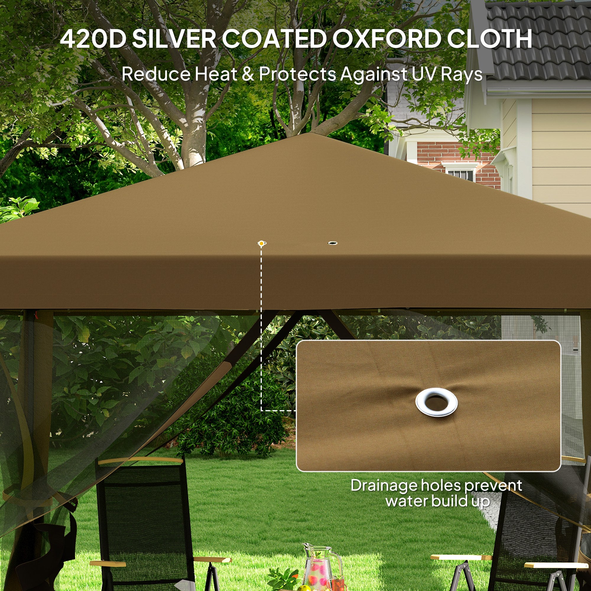 Outsunny 3 x 3\'c2\'a0m Pop Up Gazebo, 420D Garden Tent Canopy with Removable Mesh Sidewall Netting, Carry Bag for Garden Patio Outdoor, Khaki